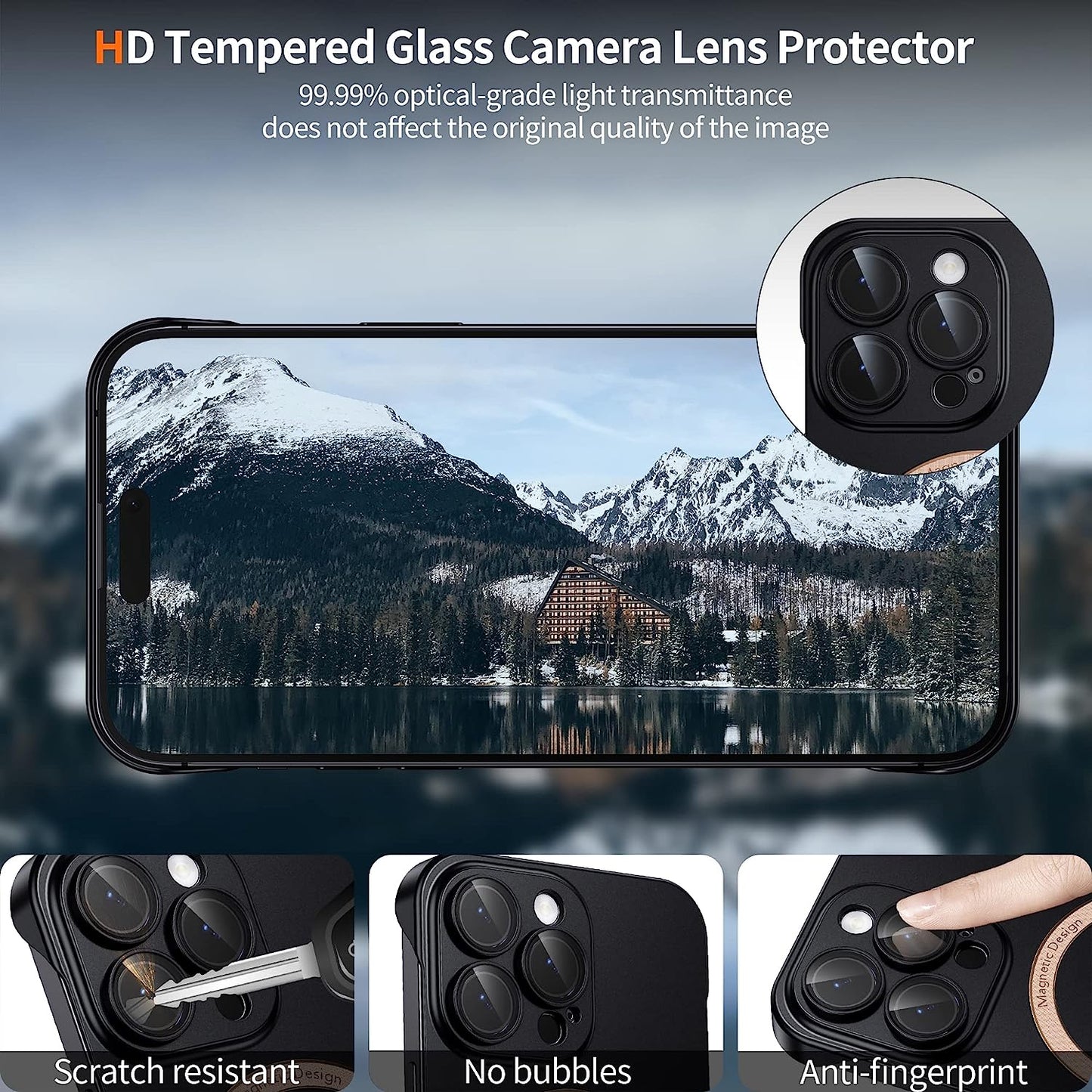 Hoerrye Magnetic Slim Fit Case for Iphone 14 Pro Max Ultra Thin Case with Full Camera Lens Protector [Compatible with Magsafe][No.1 Strong Magnetic] Frameless Phone Protective Cover,Black  Hoerrye   