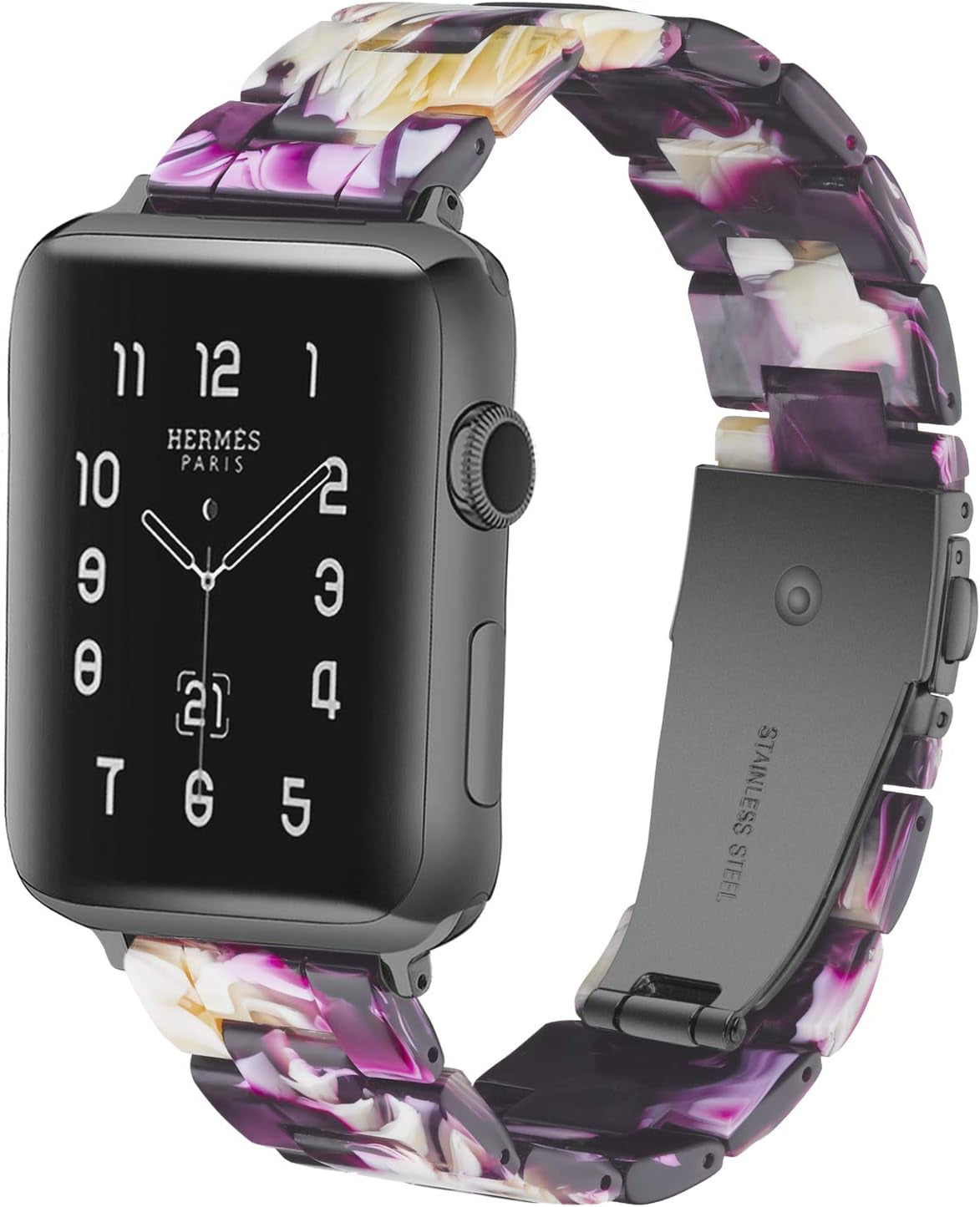 LINKWOW Compatible with Apple Watch Band 45Mm 42Mm 44Mm 49Mm 38Mm 40Mm 41Mm, Dressy Cute Resin Strap Bracelet Iphone Watch Band for Series Ultra/8/7/6/5/4/3/2/1/Se/Se2 Women Men  LINKWOW Flash purple 42/44/45/49mm 