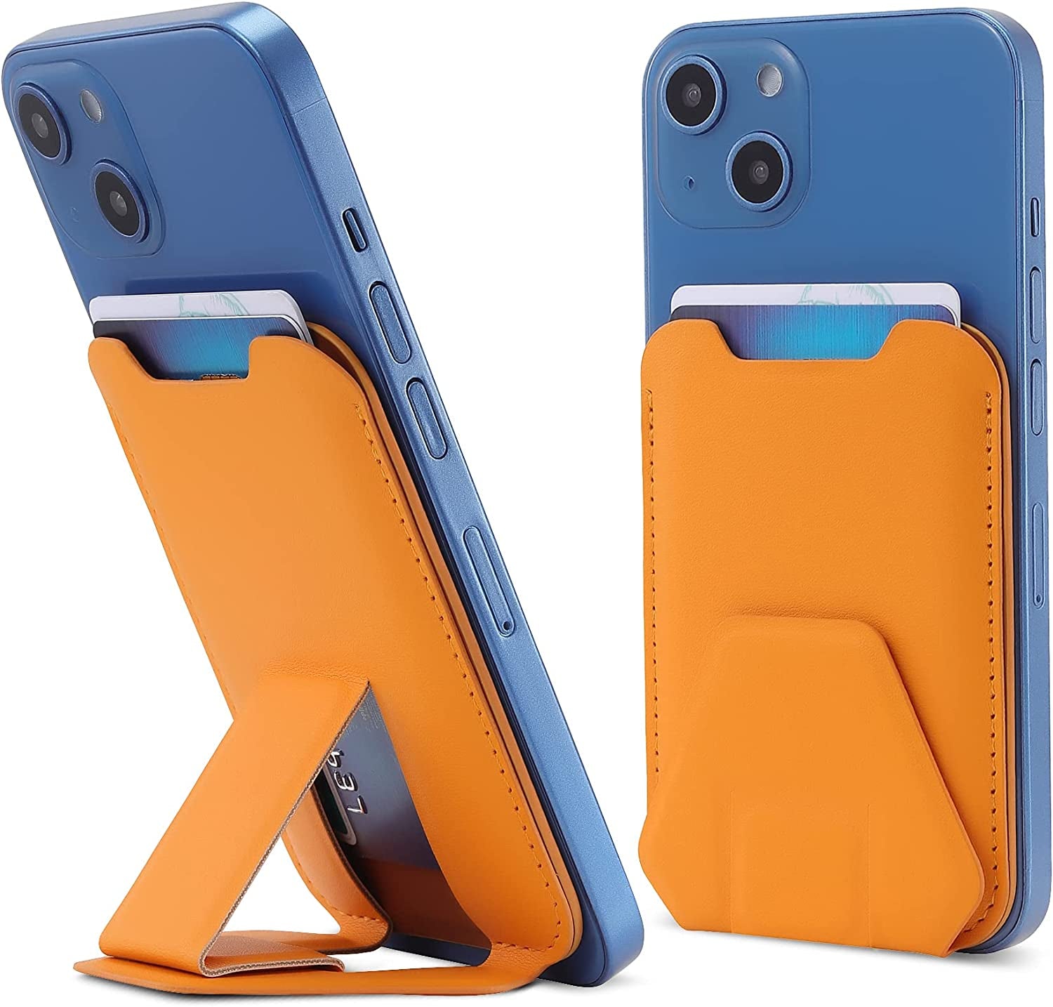 Magnetic Card Wallet Holder for Apple Magsafe, Magnetic Stand Card Holder Compatible Iphone 12 Pro|Max Iphone 13 Pro|Max Magsafe Wallet, Mag Safe Leather Wallet for Iphone 13 Iphone 12 Series, Brown  TopMade E-Orange  