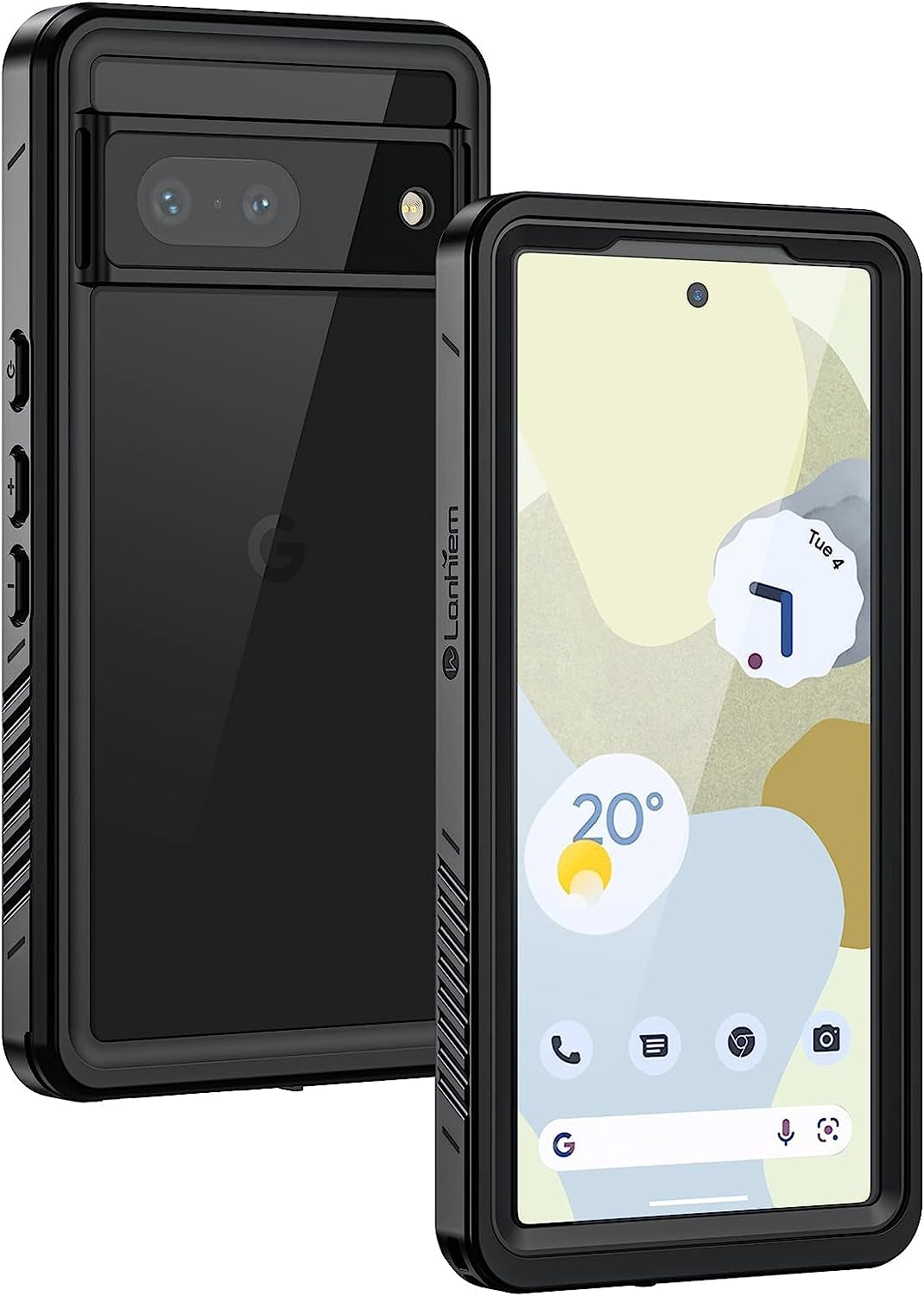 Lanhiem Pixel 8 Case, IP68 Waterproof Dustproof Case with Built-In Screen Protector, Rugged Full Body Shockproof Protective Clear Cover for Google Pixel 8 6.2 Inch, Black  Lanhiem Black For Pixel 7 
