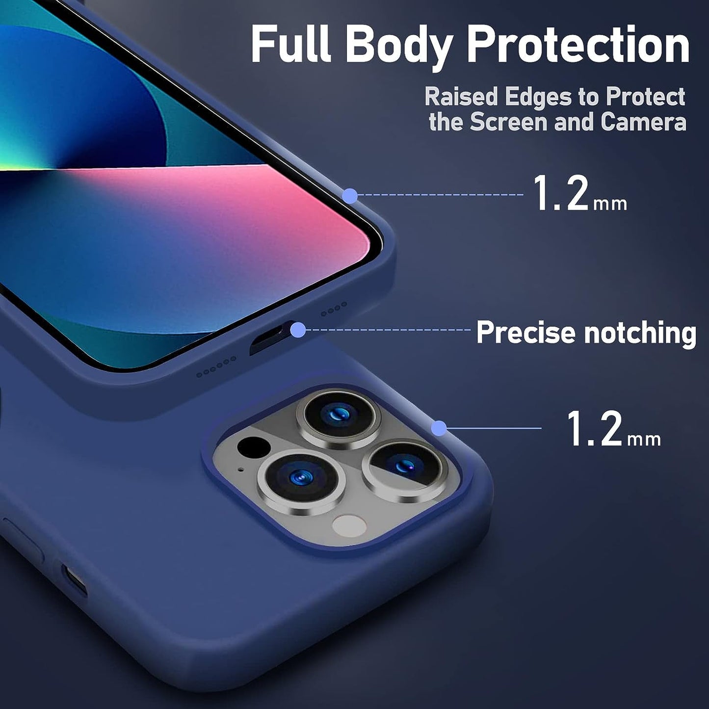 YOZEB Silicone Case Designed for Iphone 13 Pro Max, Shockproof Anti-Scratch and Anti-Fingerprint 4-Layer Full Body Protective Cover Slim Phone Case Compatible with Iphone 13 Pro Max 6.7 Inches (Blue)  YOZEB   