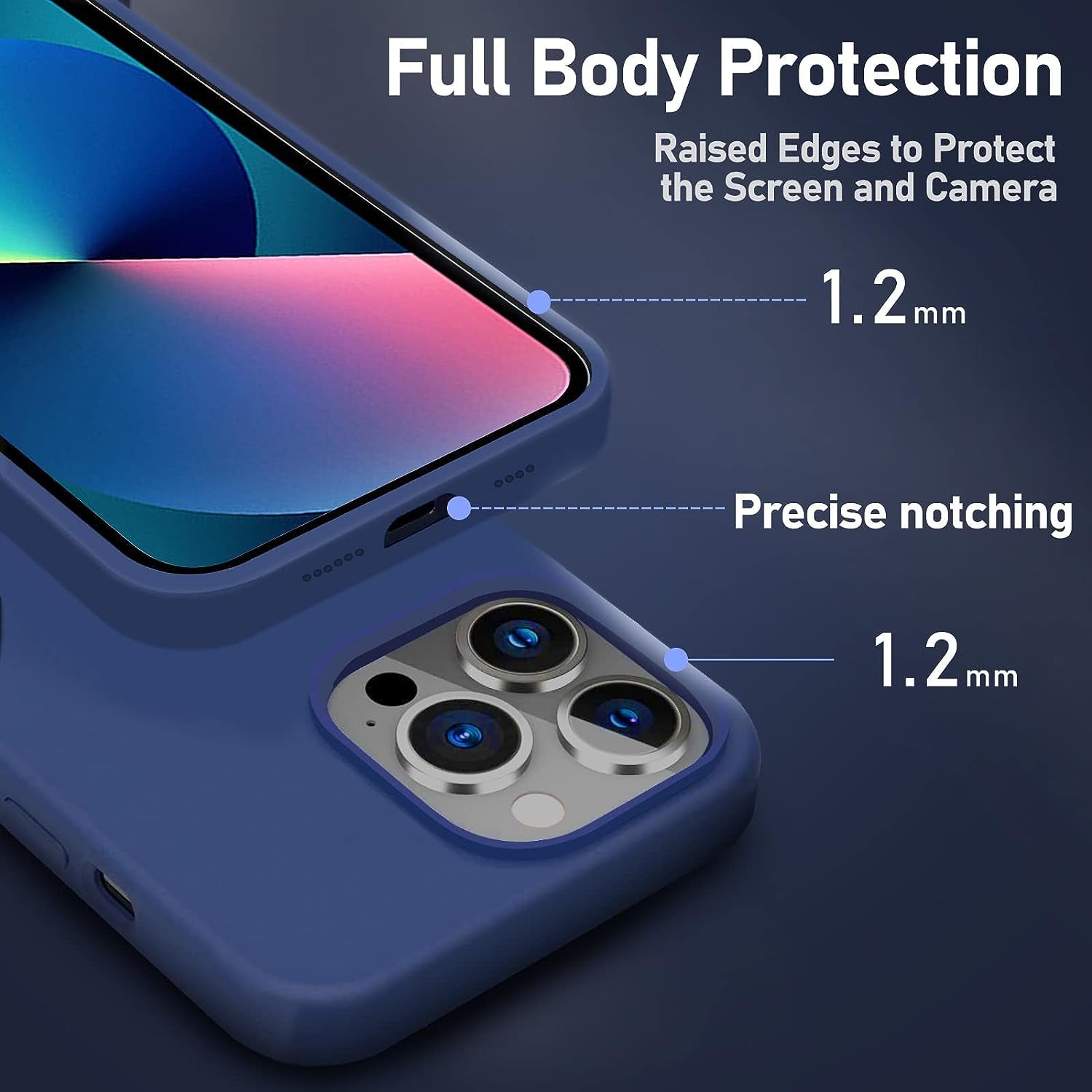 YOZEB Silicone Case Designed for Iphone 13 Pro Max, Shockproof Anti-Scratch and Anti-Fingerprint 4-Layer Full Body Protective Cover Slim Phone Case Compatible with Iphone 13 Pro Max 6.7 Inches (Blue)  YOZEB   