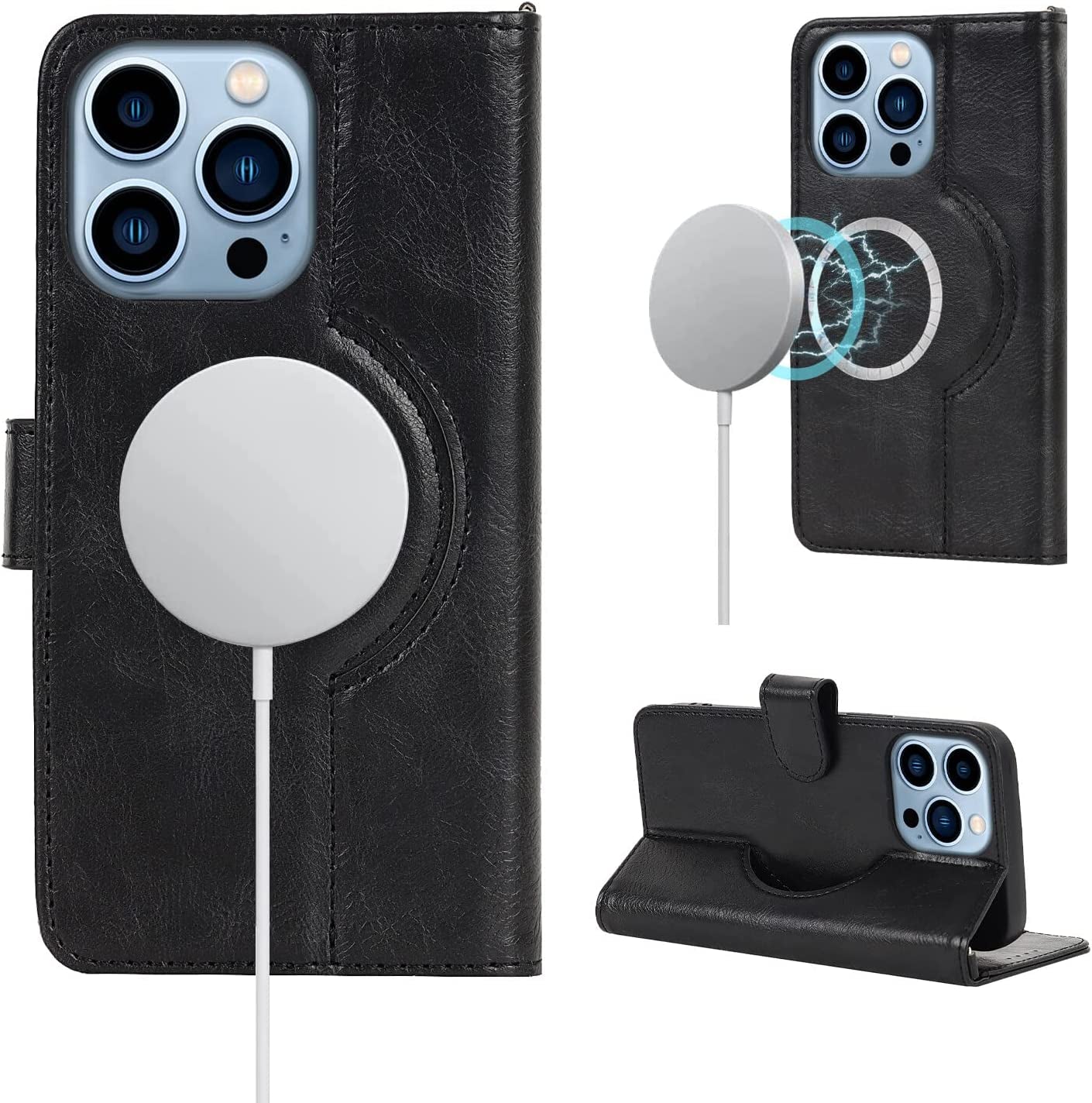 Ｈａｖａｙａ Iphone 13 Pro Max Case Wallet Magsafe Compatible,Iphone 13 Pro Max Phone Case with Card Holder,Flip Magnetic Zipper Magnetica Wallet Cover for Women Men -Wine Red  Ｈａｖａｙａ A+Black iPhone 12 Pro Max 