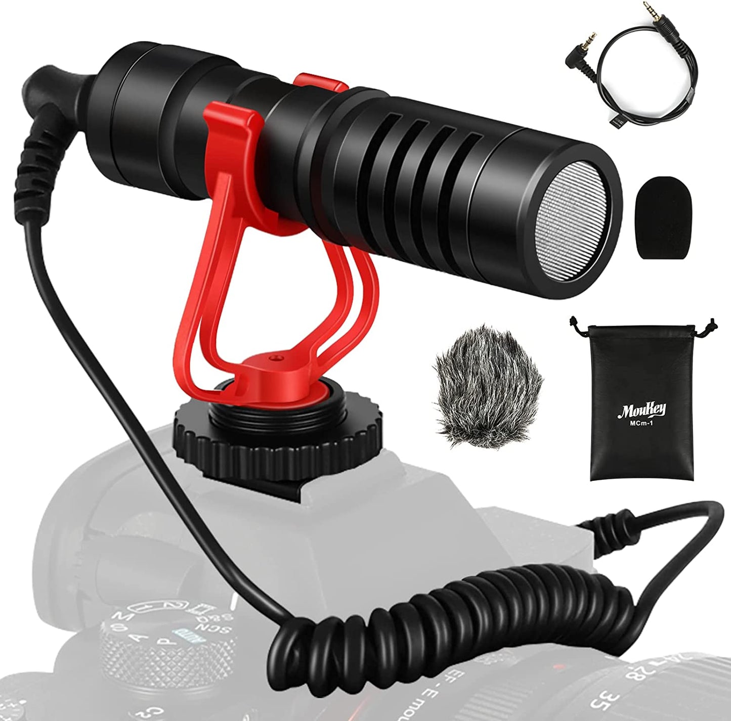 Moukey MCM-1 Video Microphone, Camera Microphone with Shock Mount, Windshield, Professional Vlogging Kit for Iphone, Android Smartphone, DSLR Camera & Camcorder, Battery-Free Shotgun Mic  Moukey   
