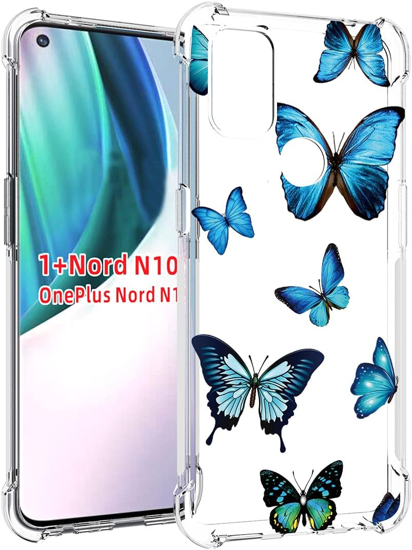 Vokuha for Oneplus Nord N10 5G Case, Oneplus N10 5G Case for Girls, Clear Slim Shockproof Pattern Soft Flexible TPU Rubber Back Phone Protective Cover Cases for Oneplus Nord N10 5G (Blue Butterfly)  Vokuha   