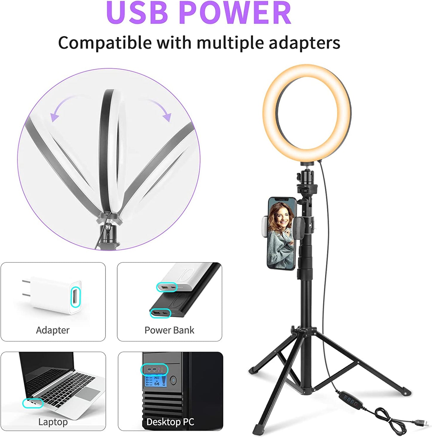 Selfie Ring Light with Tripod Stand and Phone Holder, Eicaus Tripod for Iphone with Ringlight for Live Streaming, Video Recording, Makeup, Lighting Kit Gifts for Youtube and TIK Tok  Eicaus   