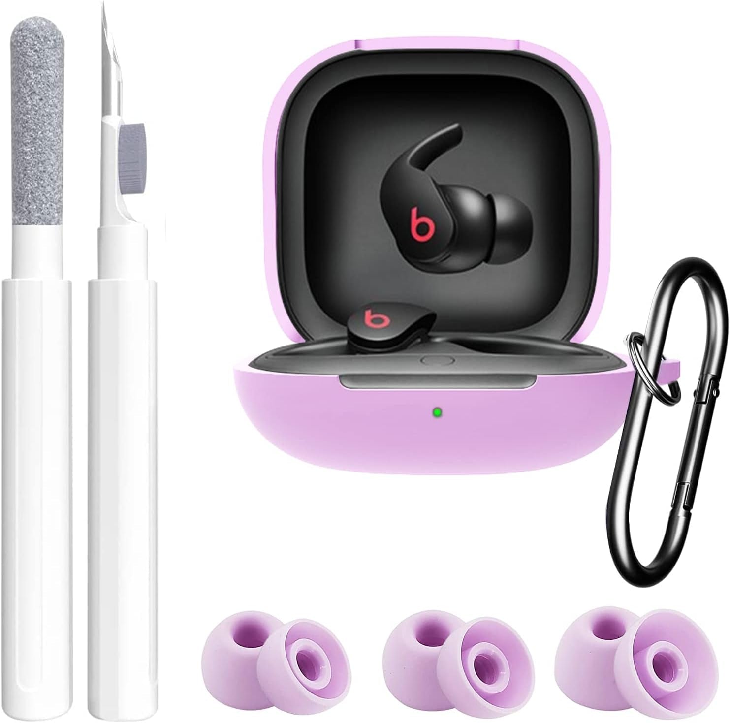 U.Ehome [4 in 1] for Beats Fit Pro Case Cover with Cleaner Kit&Replacement Eartips(S/M/L),Cover Compatible with Beats Fit Pro 2021 Earbuds Armor，Soft Silicone Beats Fit Pro Case with Keychain  U. EHome Purple  