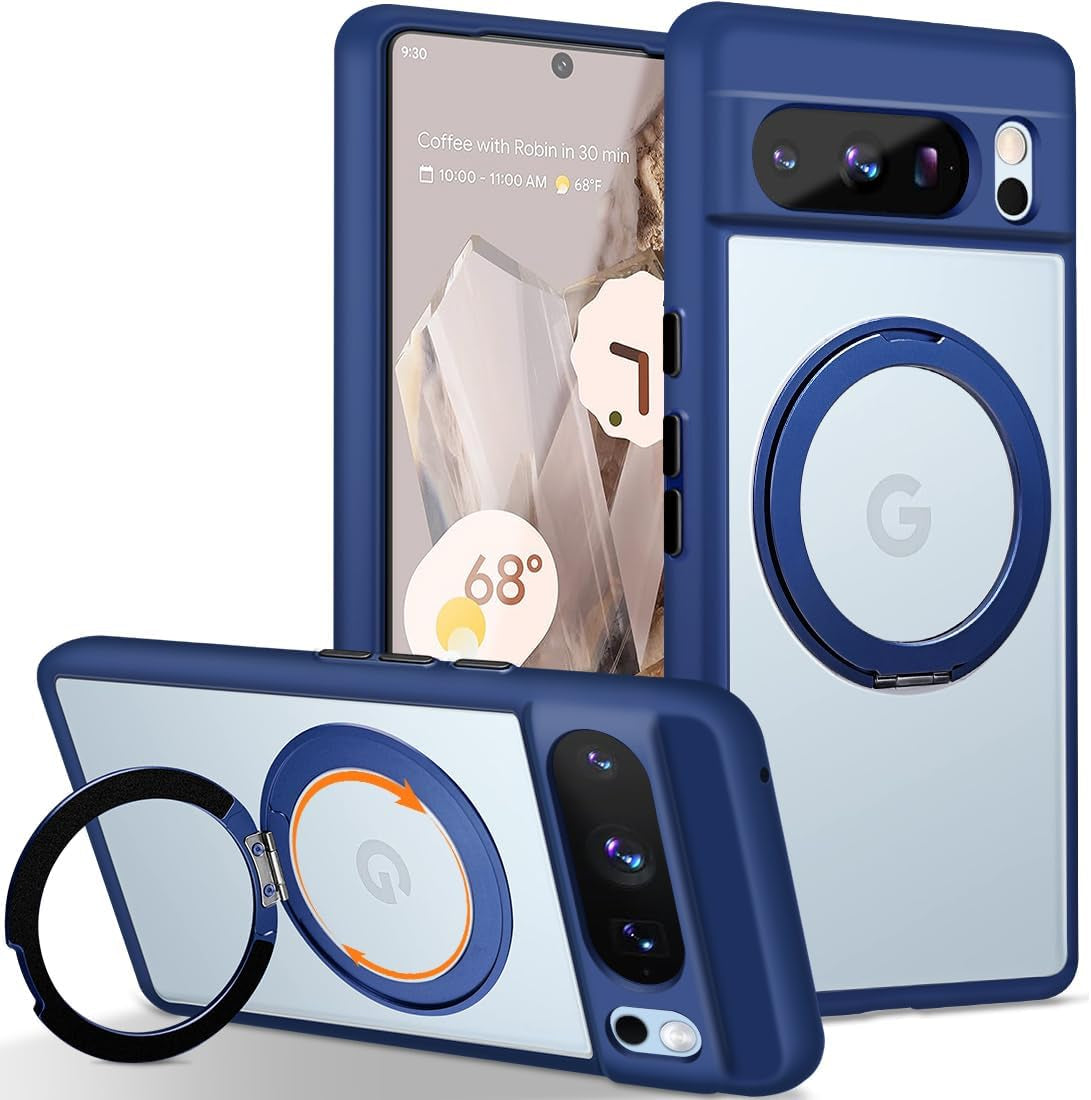 MALEWOLF for Google Pixel 8 Pro Magnetic Case Compatible with Magsafe [Invisible Kickstand] Shockproof Anti-Fingerprint Matte Translucent Cover Protective Phone Case for Pixel 8 Pro 5G (Frosted Clear)  MALEWOLF Blue  