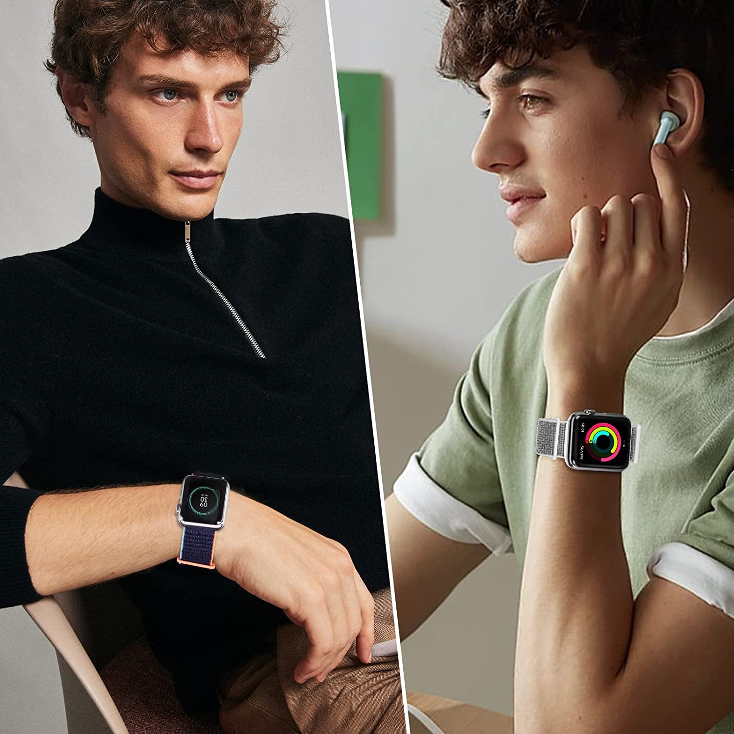 6 Pack Sport Loop Band Compatible with Apple Watch Band 38Mm 40Mm 41Mm 42Mm 44Mm 45Mm 49Mm Iwatch Series 8 7 6 5 SE 4 3 2 1 Ultra Strap Nylon Weave Women Men Stretchy Braided Replace Wristband Breathable  HILIMNY   