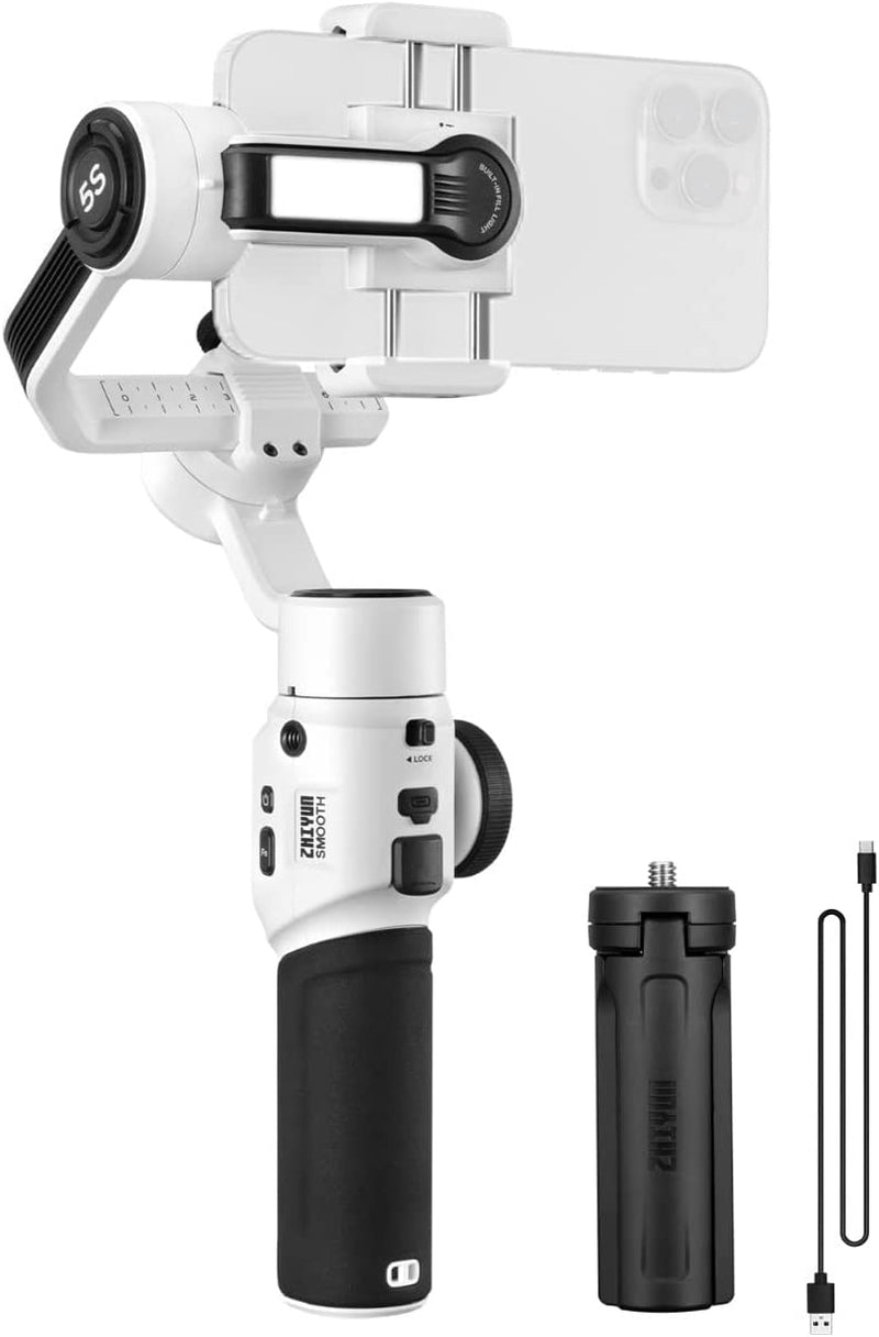 Zhiyun Smooth 5S White Gimbal Stabilizer for Smartphone for Iphone 14 13 12 11 SE XS XR X 8 Pro Max plus Samsung Android Video Youtube Tiktok Vlogging, Zhiyun Smooth 5 Phone Gimbal Upgraded Version  Zhiyun   