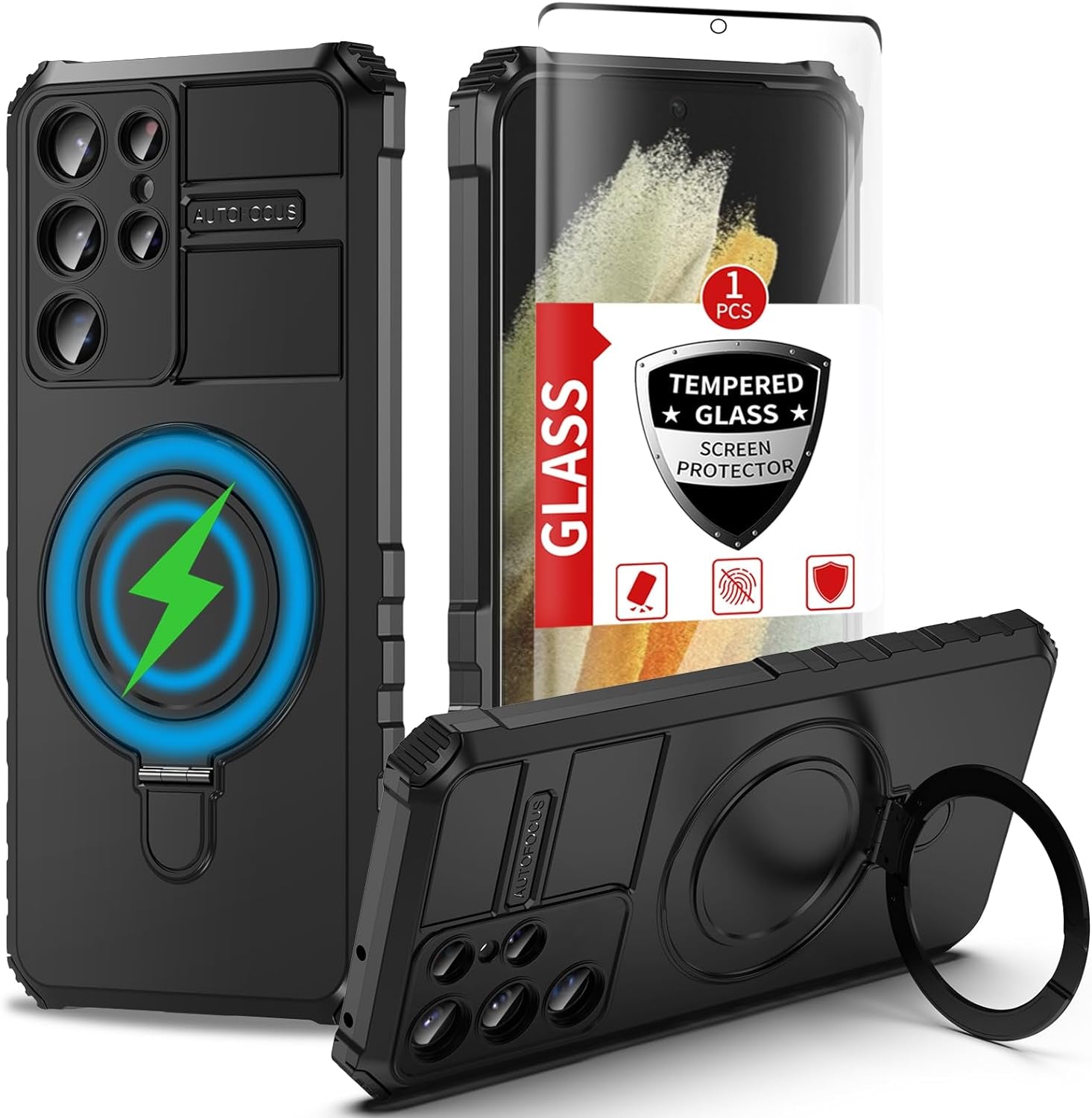 IYTRRYH Magnetic for Samsung Galaxy S21 Ultra Case[Compatible with Magsafe] with Tempered Glass Screen Protector,Military Grade Drop Protection Shockproof Galaxy S21 Ultra Phone Case Man 6.8'' Black  IYTRRYH   