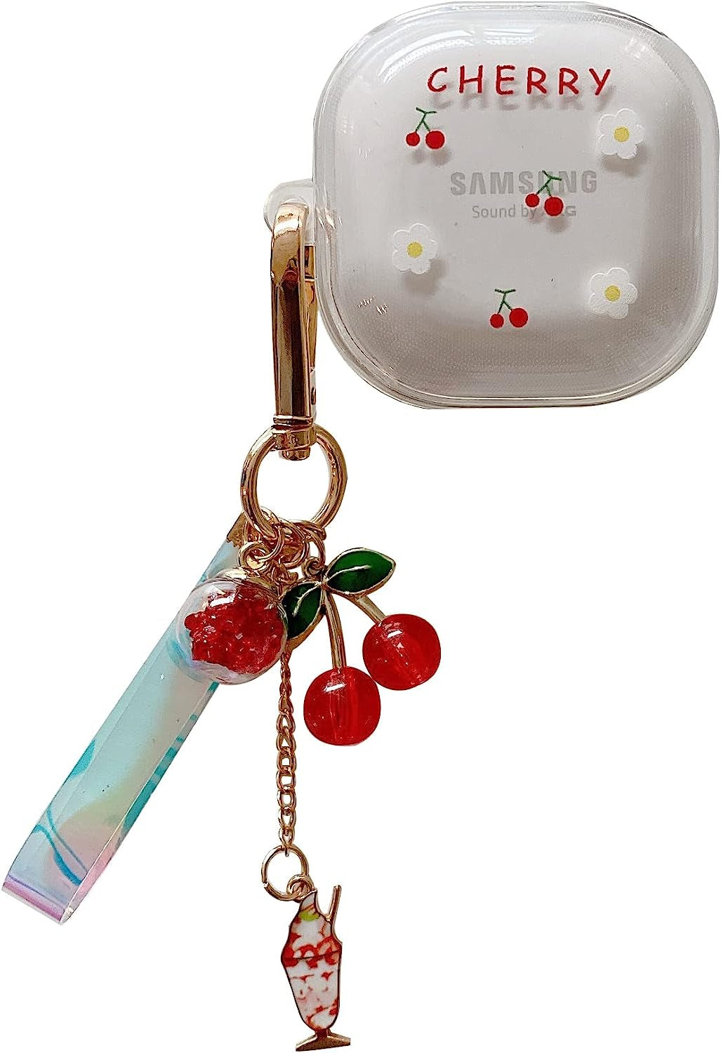CASEVERSE Case for Samsung Galaxy Buds2 Pro/Galaxy Buds 2/Galaxy Buds Pro/Galaxy Buds Live, Cute Transparent Soft TPU Cover with Keychain for Girls Women  CASEVERSE Cherry 3  