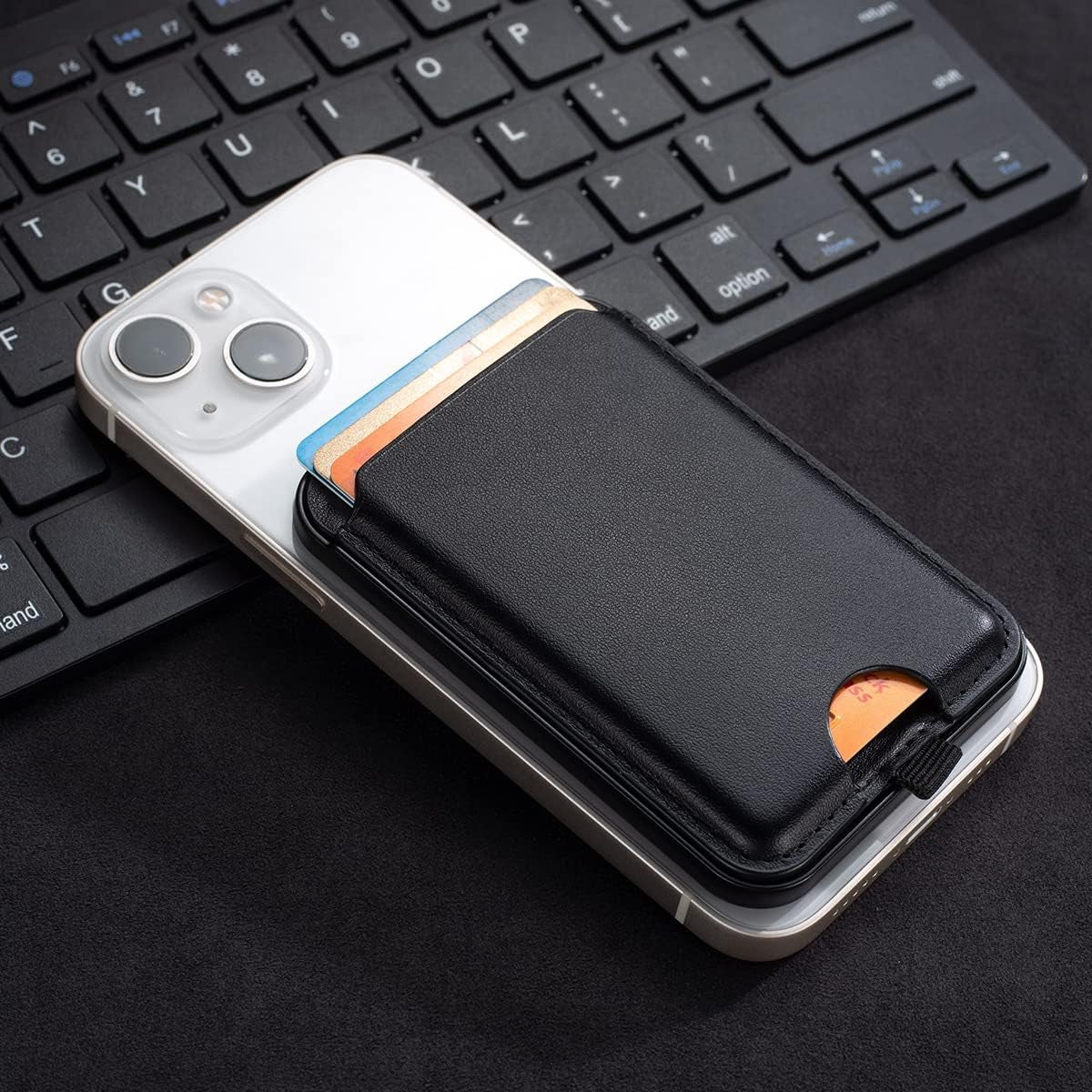 Liuzidit Magnetic Leather Phone Wallet Holder for Iphone,Compatible with Iphone Magsafe Wallet Stand for Iphone 14/13/12 Series with Magsafe or Phones with Magnetic Suction Case,Black  Liuzidit   