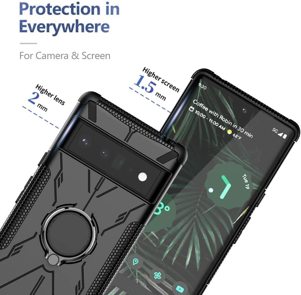 Gufuwo Phone Case for Pixel 6 Pro Case,Pixel 6 XL G8VOU Case, Metal Ring Holder Kickstand Stand Protection Cover for Google Pixel 6 Pro 5G (Black)  Gufuwo   
