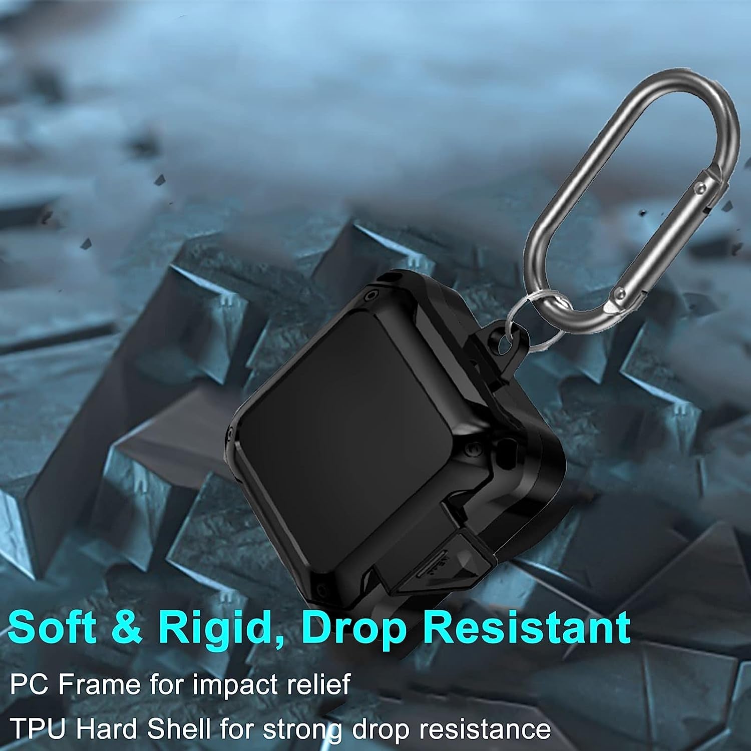 [Upgrade Secure Lock] Case for Samsung Galaxy Buds 2 Pro/Galaxy Buds 2/Galaxy Buds Pro/Galaxy Buds Live, Shock-Absorbing Protective Armor Cover TPU Hard Shell with Carabiner,Black  VAEKNVG   