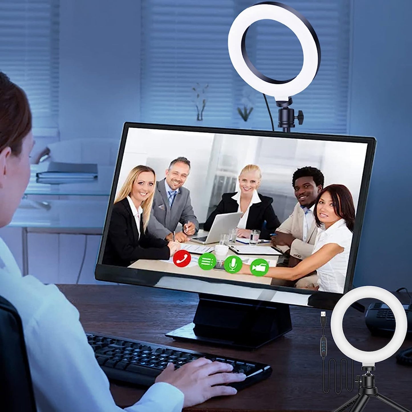 Selfie Ring Light with Tripod Stand for Zoom Meeting, Dimmable Desktop LED Clip on Video Light, 6.3'' Lighting Kit Gifts for Live Streaming/Laptop Video Conference/Makeup/Vlog/Youtube/Tiktok  Whellen   