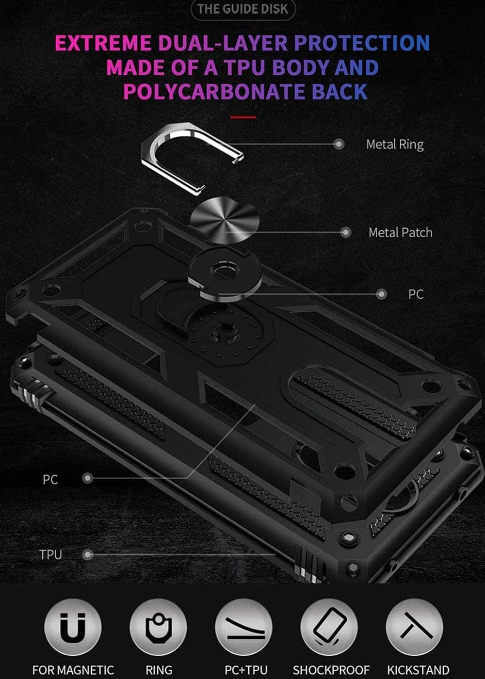 Yahan for Xiaomi Redmi 8A / Redmi 8 Case,360 Degree Rotating Ring Kickstand Hybrid Heavy Duty Dual Layer Shockproof Defender Hard Back Case Cover with Tempered Glass Screen Protector,Black  YaHan   