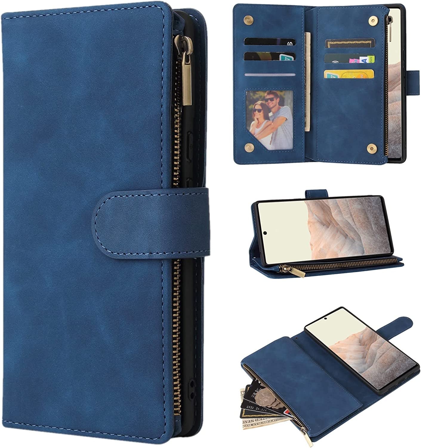 ZZXX Google Pixel 6 Pro Case Wallet with Card Slot Premium Soft PU Leather Zipper Flip Folio Wallet with Wrist Strap Kickstand Protective for Google Pixel 6 Pro Wallet Case(Blue 6.7 Inch)  ZZXX   