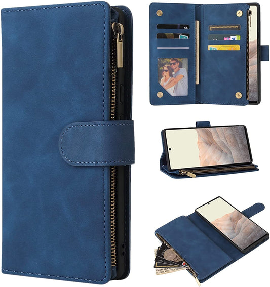 ZZXX Google Pixel 6 Pro Case Wallet with Card Slot Premium Soft PU Leather Zipper Flip Folio Wallet with Wrist Strap Kickstand Protective for Google Pixel 6 Pro Wallet Case(Blue 6.7 Inch)  ZZXX   