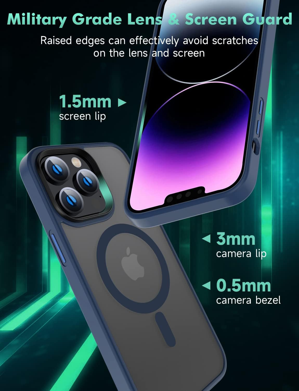 Mgnaooi Magnetic Case for Iphone 14 Pro Case [Mil-Grade Drop Tested & Compatible with Magsafe] Translucent Matte Back with Aluminum Alloy Keys, Shockproof 14 Pro Phone Case 6.1 Inch, Blue  Mgnaooi   