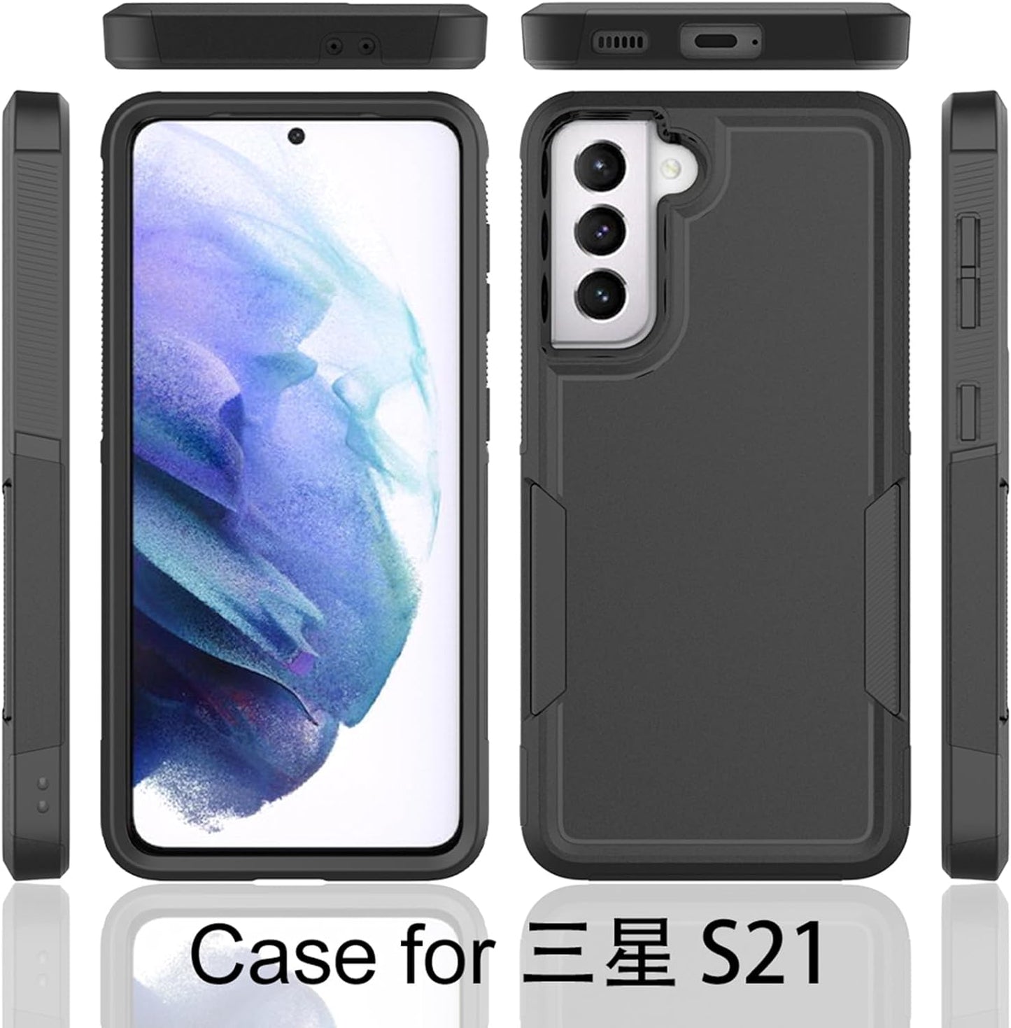 For Samsung Galaxy S21 Case: Dual Layer Protective Heavy Duty Cell Phone Cover Shockproof Rugged with Screen Protector - Military Protection Bumper Tough - Samsung Galaxy S21 5G 2021, 6.2 Inch, Black  Jinxian Co., Ltd.   