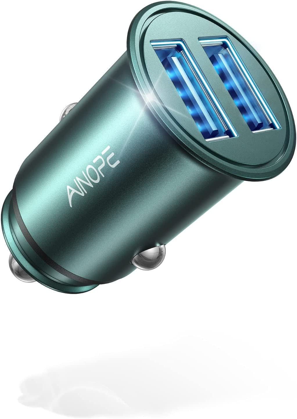 Car Charger, AINOPE Smallest 4.8A All Metal USB Car Charger Port Fast Charge Car Charger Adapter Flush Fit Compatible with Iphone 14 Pro Max/13/12/11/X/6S, Ipad Air 2/Mini 3, Samsung Note 9/S10/S9/S8  Ainope Green  