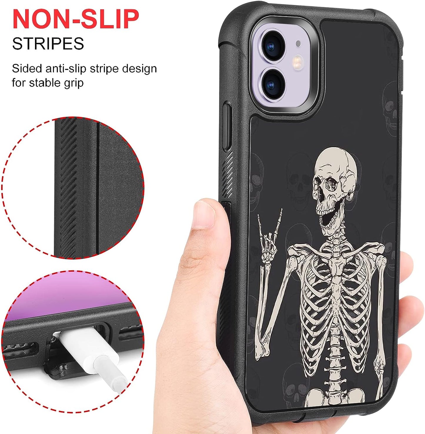 XWMHHP Compatible with Iphone 12 Case Iphone 12 Pro Case Goth Rock Skull Design for Women Girls,3-Layer Rugged Shockproof Hard Plastic Bumper +Soft Silicone Rubber Heavy Duty Case - Gothic Skeleton  XWMHHP   