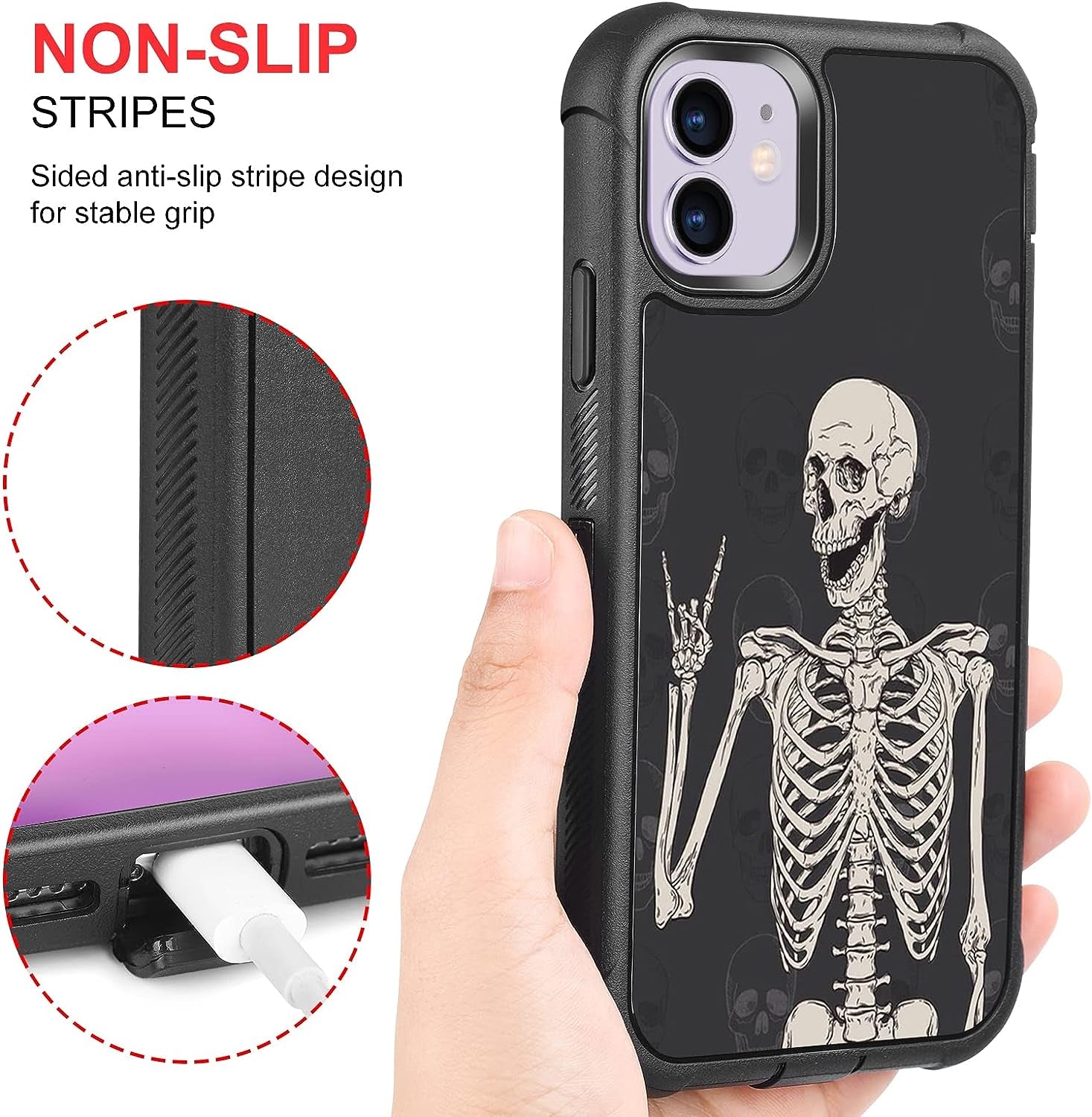 XWMHHP Compatible with Iphone 12 Case Iphone 12 Pro Case Goth Rock Skull Design for Women Girls,3-Layer Rugged Shockproof Hard Plastic Bumper +Soft Silicone Rubber Heavy Duty Case - Gothic Skeleton  XWMHHP   