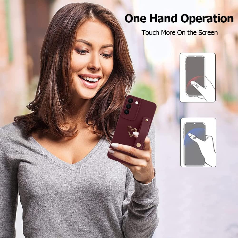 Fiyart Galaxy S22 5G Case - Cute Love Hearts, Slim Protective Cover, Camera Protection, Stand Holder & Wrist Strap, 6.1" - Wine Red  Fiyart   