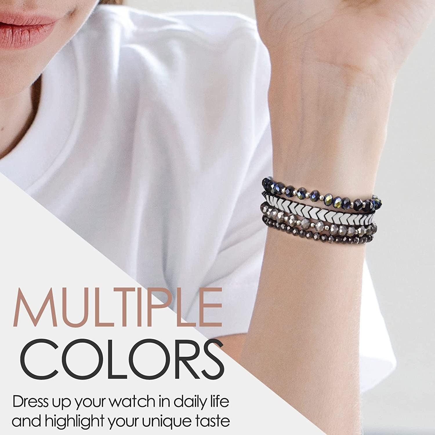 MOFREE Beaded Bracelet Compatible for Apple Watch Band 38Mm 40Mm 41Mm 42Mm 44Mm 45Mm Women,Fashion Handmade Elastic Stretch Strap for Iwatch Series SE 8 7 6 5 4 3 2 1  MOFREE   