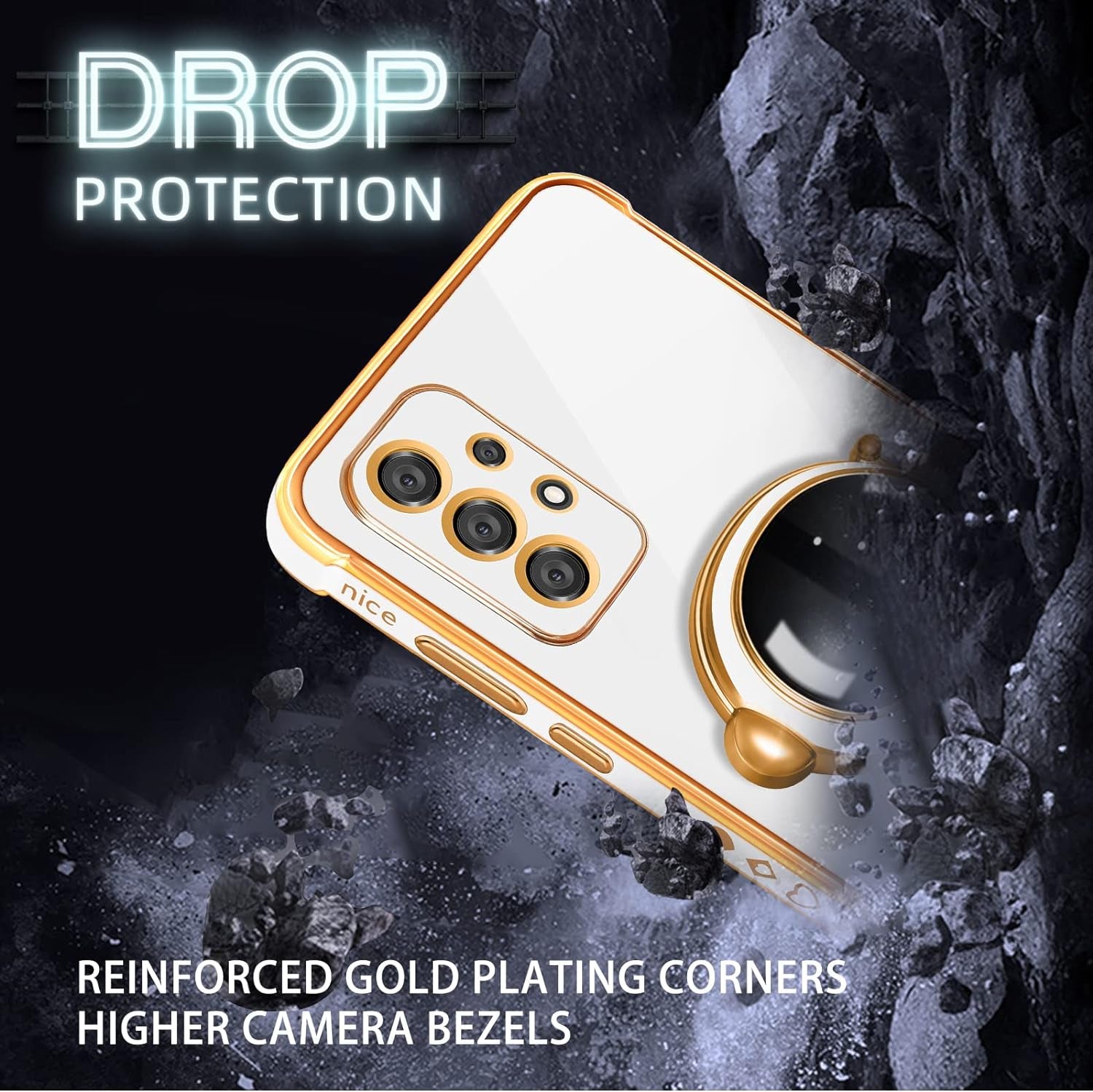 Buleens for Samsung A53 5G Case with Astronaut Stand, Women Girls Galaxy A53 5G Cases, Girly Cute 6D Outer Space Heart Pattern Phone Cover for Samsung Galaxy A53 5G Case 6.5 Inch White  Buleens   