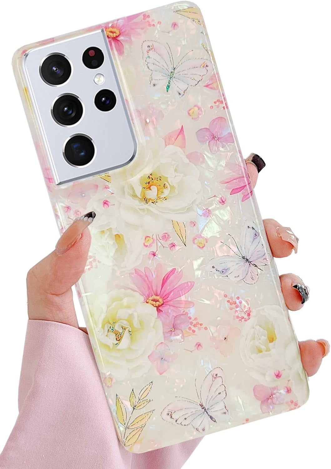 J.West Galaxy S21 Ultra 5G Case 6.8-Inch,Luxury Saprkle Bling Glitter Leopard Print Design Soft Metallic Slim Protective Phone Cases for Women Girls Clear TPU Bumper Silicone Cover Case Rose Gold  J.west Bling Pink  