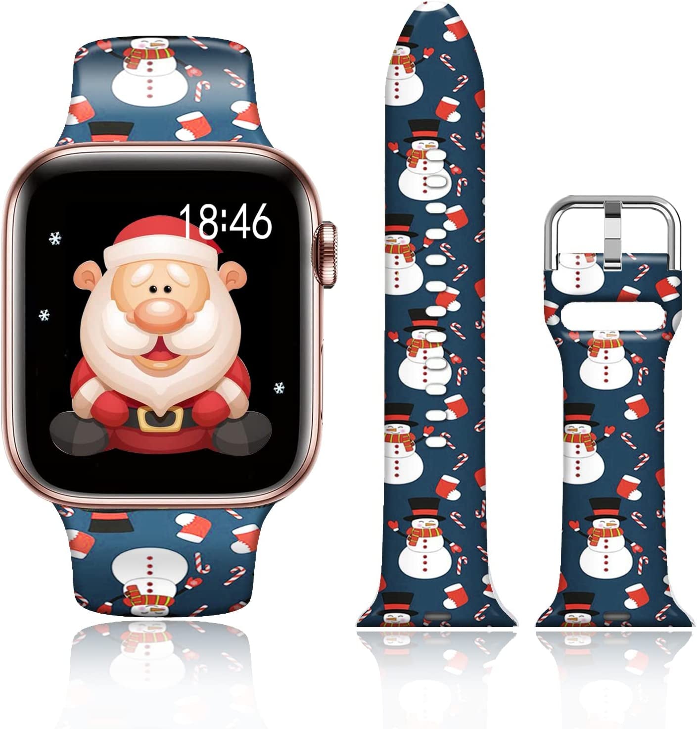 FTFCASE Silicone Floral Bands Compatible with Apple Watch 49Mm 45Mm 44Mm 42Mm, Gray Pattern Printed Soft Silicone Sport Strap Replacement for Iwatch SE Series 8 7 6 5 4 3 2 1 for Women Men Girls  FTFCASE Snowman 38mm/40mm/41mm 