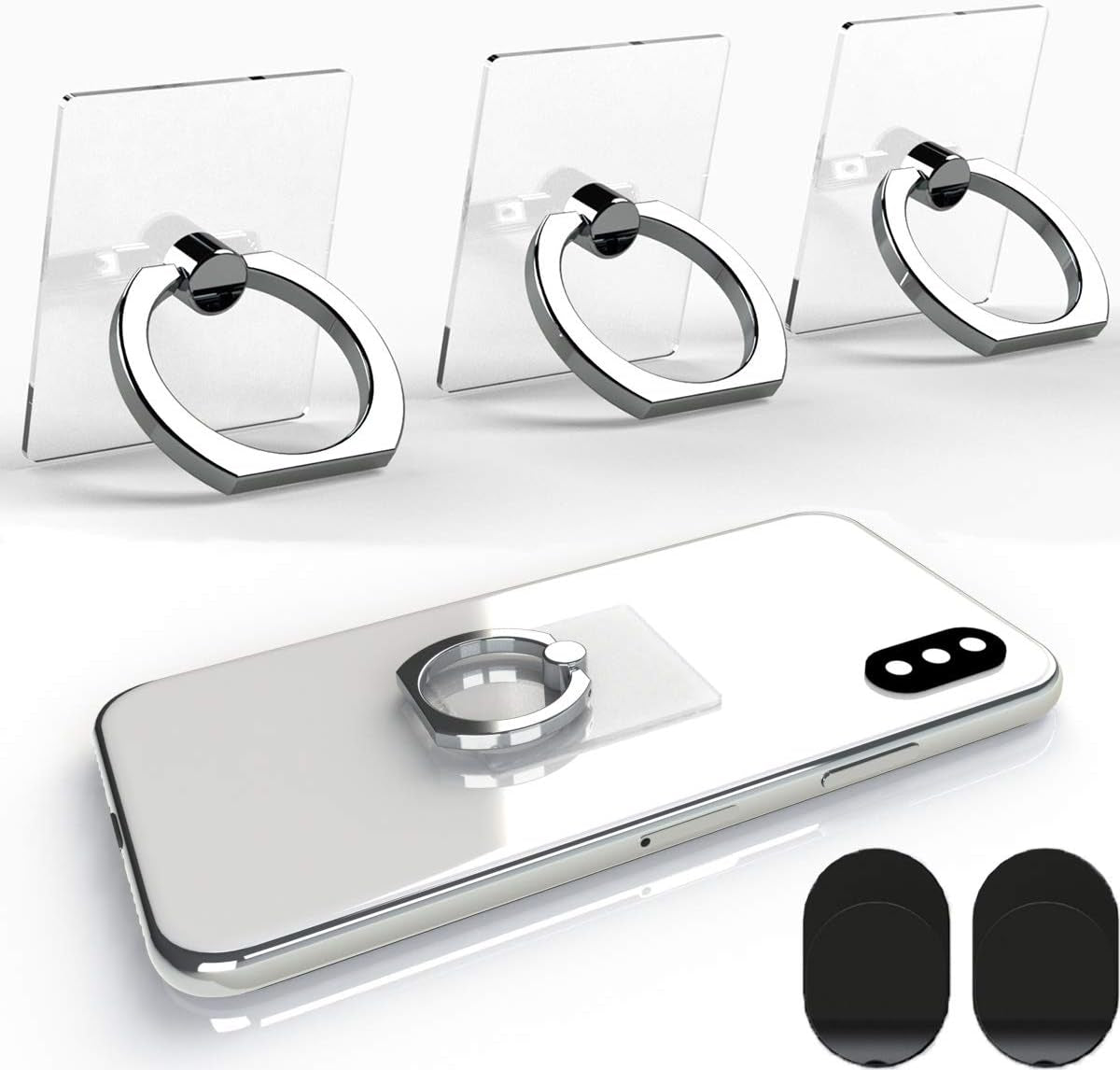 Attom Tech Transparent Phone Ring Holder Grip 360 Degree Free Rotation, Clear Cell Phone Finger Ring Kick-Stand for - for Iphone X 8 7 plus 6S 6 5S 5 SE, Galaxy S9 S8 S7 S6 Edge, Note 8 5 4 2 (Black)  Attom Tech LLC Silver  