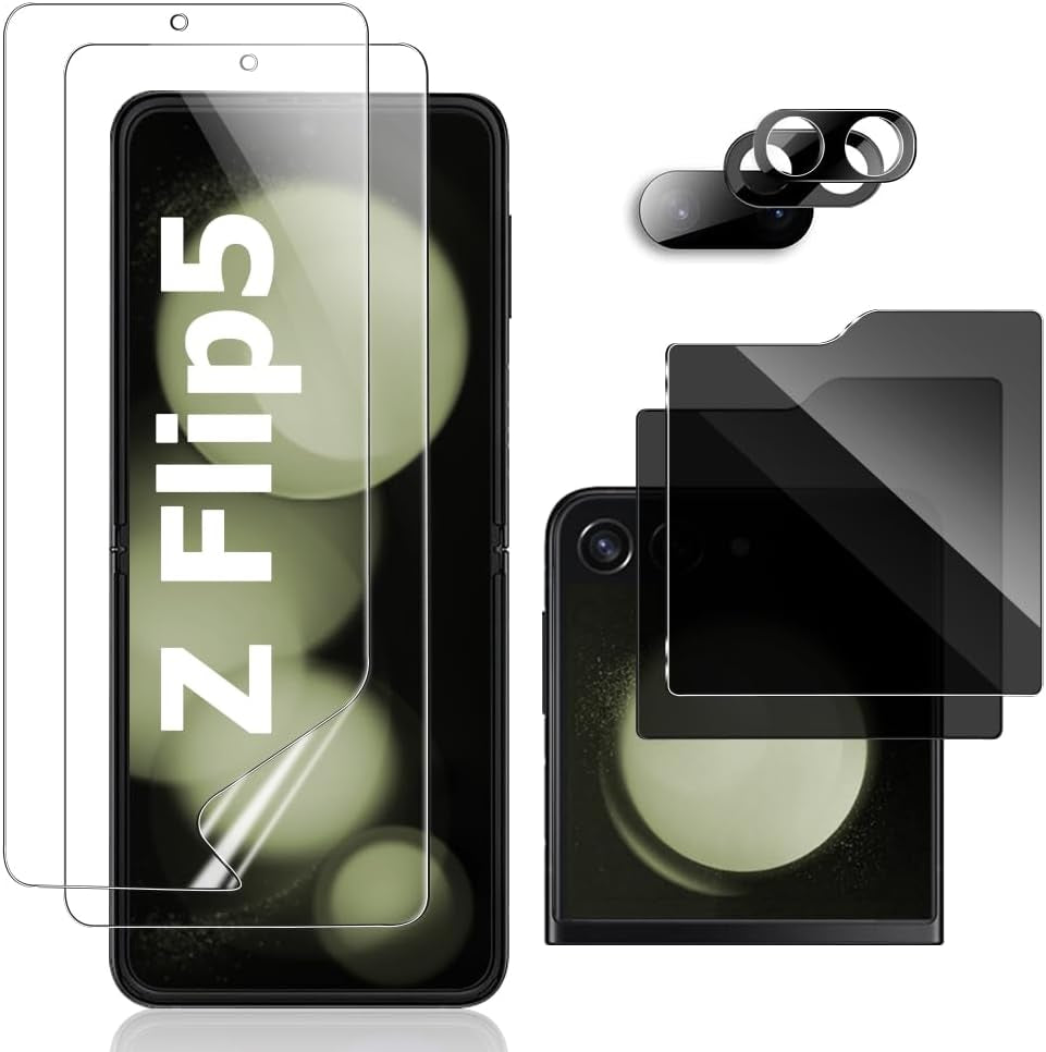 [2+2 Pack] Galaxy Note 20 Ultra 6.9 Inch Privacy Screen Protector with Camera Lens Protector, Fingerprint Compatible, Bubble Free, Flexible Anti-Spy TPU Film for Samsung Galaxy Note 20 Ultra 5G  AFSKU Galaxy Z Flip 5 Screen Protector  