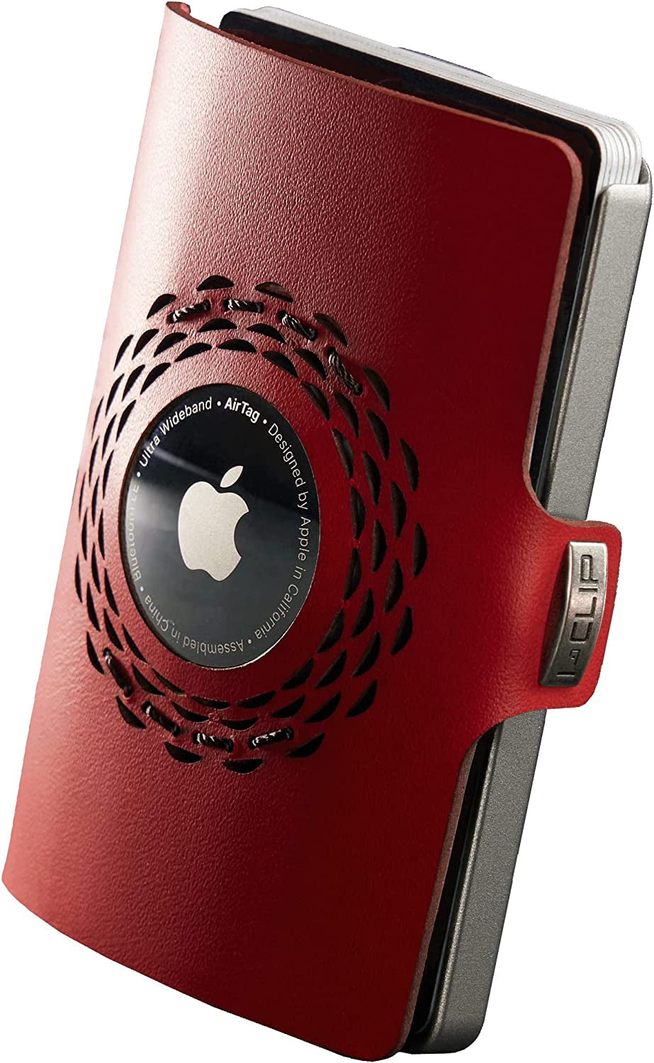 I-CLIP Stainless Steel for Apple Airtag with Interchangeable Moneyclip - Wallet - Slim Wallet - Wallet Compatible with Airtag - Steel Polished Deep Blue  Flux Design GmbH Red  