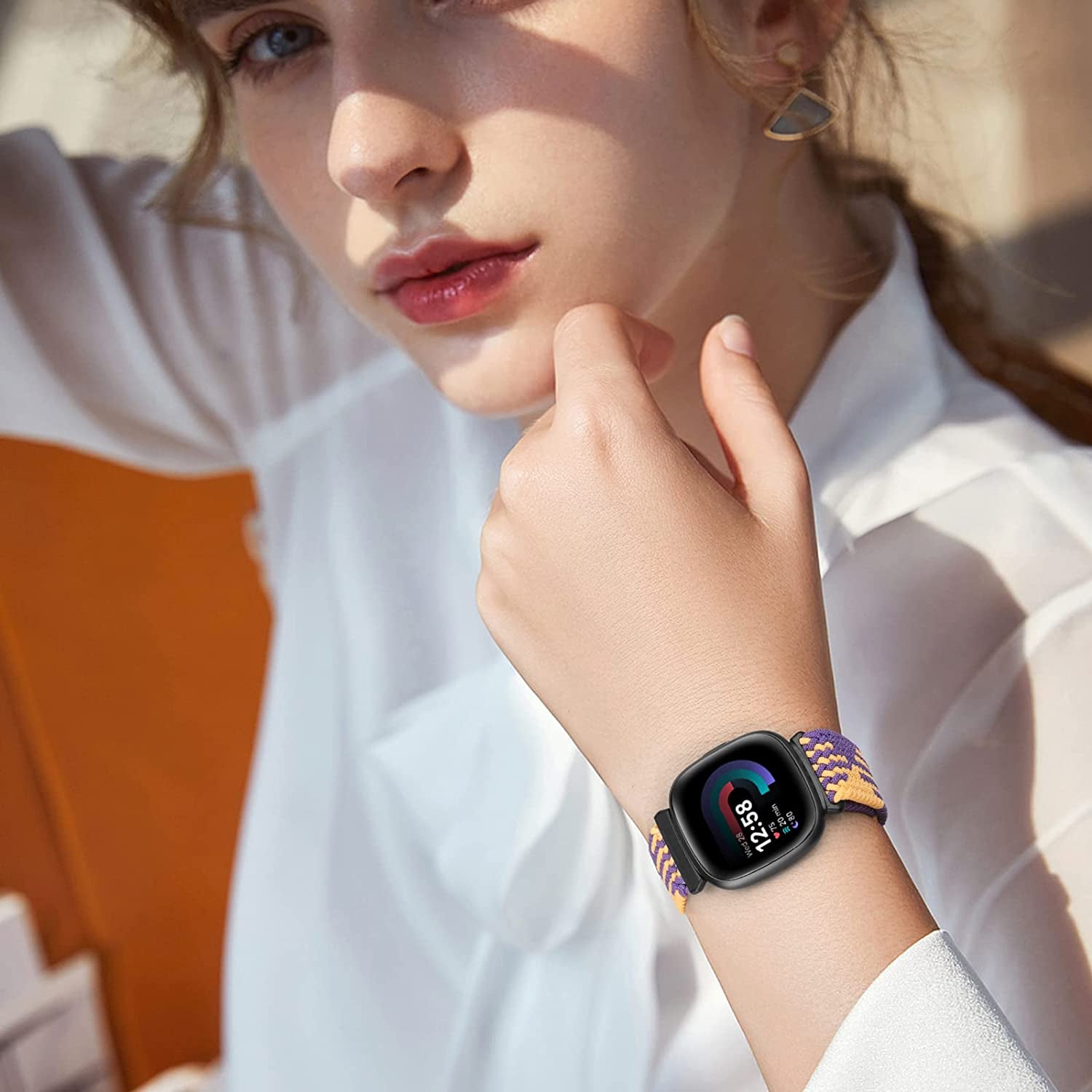 6 Packs Elastic Nylon Bands Compatible with Fitbit Versa 4 / Fitbit Sense 2 / Fitbit Versa 3 / Fitbit Sense, Adjustable Nylon Replacement Straps Wristband for Fitbit Versa 3/4 for Women Men  HUYIIO   