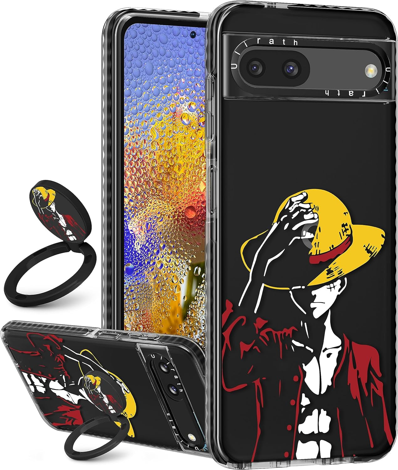 Ulirath (2In 1 for Pixel 6A Case Cute Cartoon Character Design for Girls Kids Boys Teens Women Girly Cover Kawaii Cool TPU Cases with Ring Holder for Google Pixel 6A 6.1",Blue Kiss  Ulirath Black Piece  