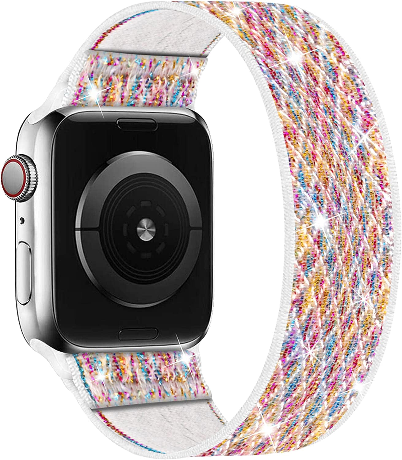 ENJINER Stretchy Nylon Solo Loop Bands Compatible with Apple Watch 38Mm 40Mm 41Mm 42Mm 44Mm 45Mm 49Mm Ultra Iwatch Series 8 7 SE 6 5 4 3 2 1 Strap, Sport Elastic Braided Women Men No Buckles Clasps Replacement Wristband  ENJINER Colorful Mermaid Princess 42/44/45/49mm XS(wrists 5.20"-5.71"/132-145mm) 