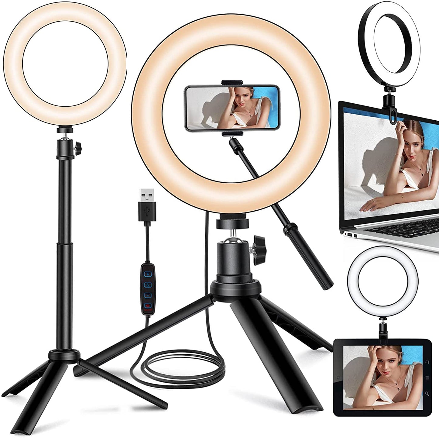 Jiozer,Selfie Ring Light for Zoom Meeting, Dimmable Desktop LED Circle Light with Tripod Stand, 6'' Lighting Kit Gifts for Live Streaming/Laptop Video Conference/Makeup/Youtube/Vlog/Video Recording  JIOZER   