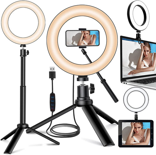 Jiozer,Selfie Ring Light for Zoom Meeting, Dimmable Desktop LED Circle Light with Tripod Stand, 6'' Lighting Kit Gifts for Live Streaming/Laptop Video Conference/Makeup/Youtube/Vlog/Video Recording  JIOZER   