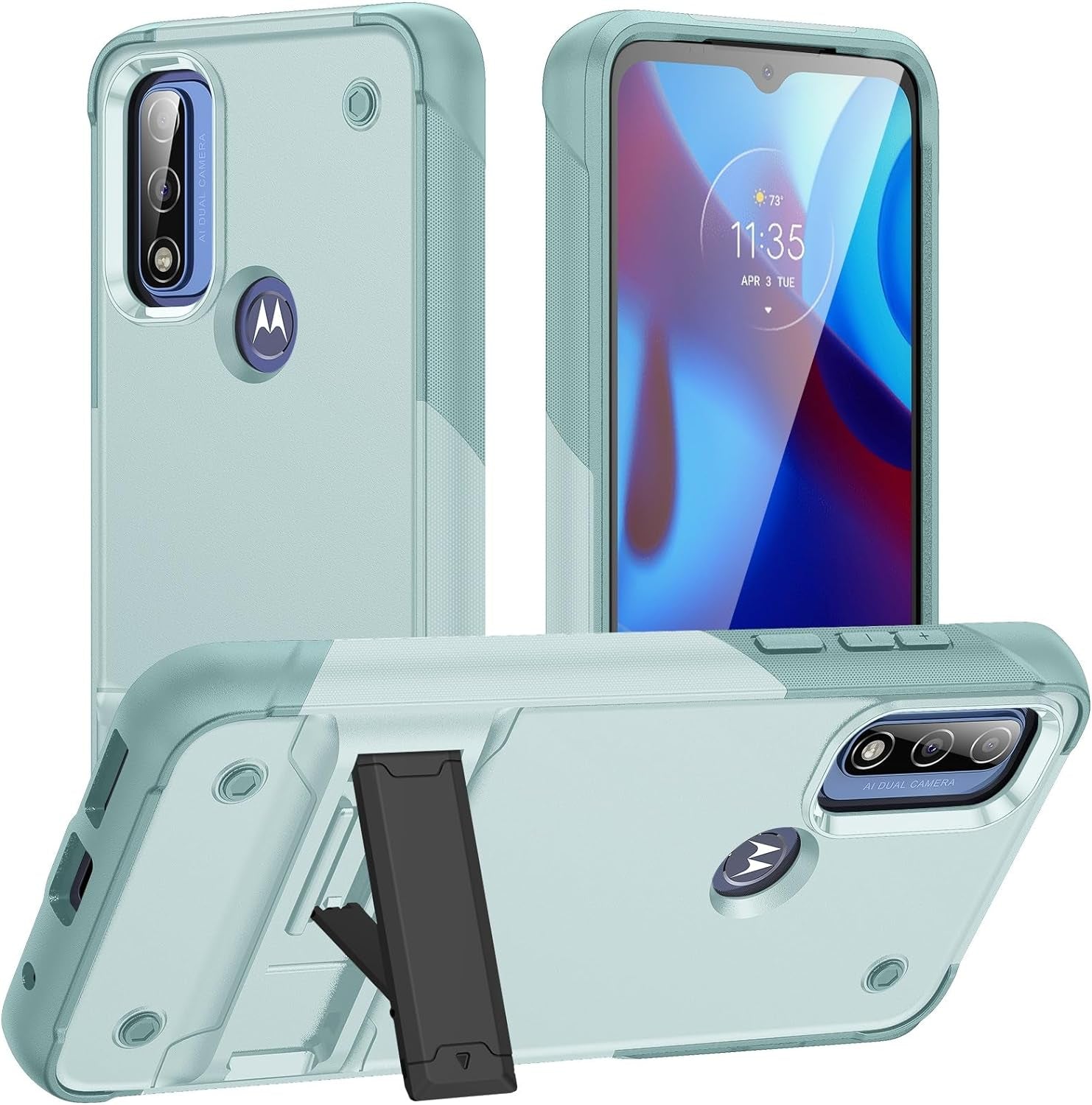 ZIRIA Phone Case Compatible with Motorola G Pure/Moto G Power (2022)/Moto G Play (2023) Case with Kickstand, Rugged Full-Body Protection Case Military Grade Shockproof Case (Color : White+Black)  ZIRIA Green+Green  