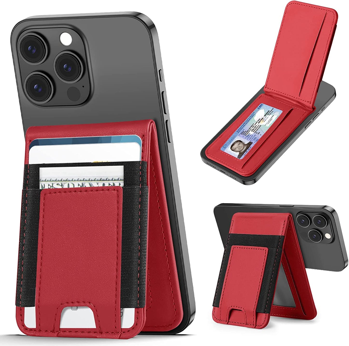 Magnetic Wallet, Magsafe Wallet Adjustable Stand, Magnetic Card Holder, ≥10 Cards, 4 Card Slots, for Iphone 14 Pro Max/14 Plus/14 Pro/14/13/13 Pro/13 Pro Max/12/12 Pro/12 Pro Max, Not for Iphone Mini  Miroddi Red  