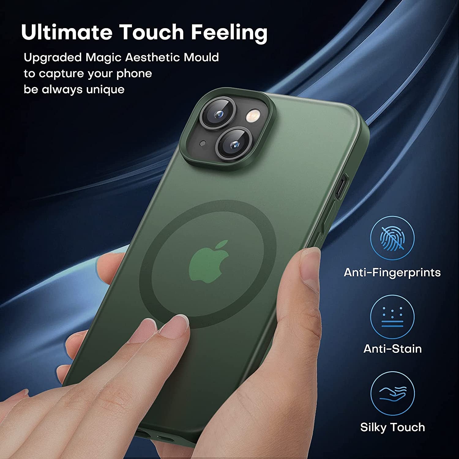 TAURI [5 in 1 Magnetic Case for Iphone 14 plus [Military Grade Drop Protection] with 2X Screen Protector +2X Camera Lens Protector, Translucent Matte Slim Fit Designed for Magsafe Case-Green  TAURI   
