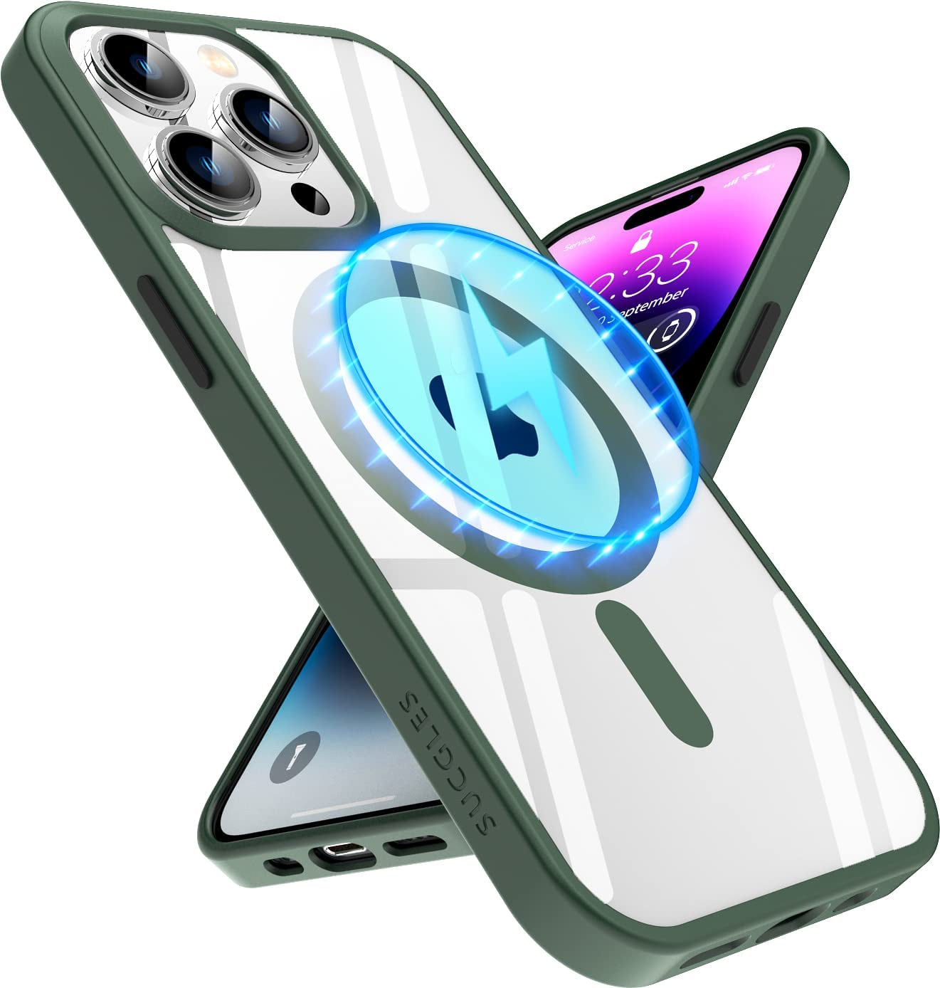 (2023 New) for Iphone 14 Case with Magsafe, [Strong Magnet] [Non-Yellowing] [10FT Military Grade Protection] Magnetic Clear Slim Mag Safe Bumper Thin Cover for (Apple Iphone14, Clear-Sierra Blue)  Gotrays Gavin LLC Clear-alpine green iPhone 14 Pro Case 