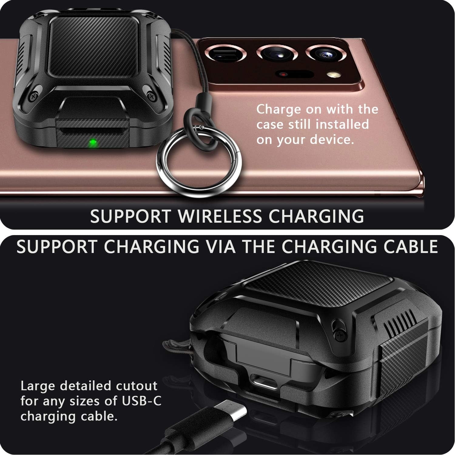 TPU Hard Case for Galaxy Buds 2 Pro Case 2022/Galaxy Buds 2 Case 2021/ Buds Pro Cover 2021/ Buds Live Case 2020, Wireless Charging Carbon Fiber Protective Earbuds Accessories with Keychain,Black  MIMIYA   