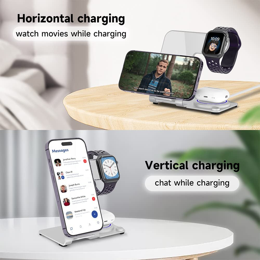 Wireless Charger, Aluminum Alloy 3 in 1 Wireless Charging Station for Apple Iphone/Iwatch/Airpods,Iphone 14,13,12,11 (Pro, Promax)/Xs/Xr/Xs/X/8(Plus),Iwatch8/7/6/Se/5/4/3/2,Airpods 3/2/Pro  XYZ   