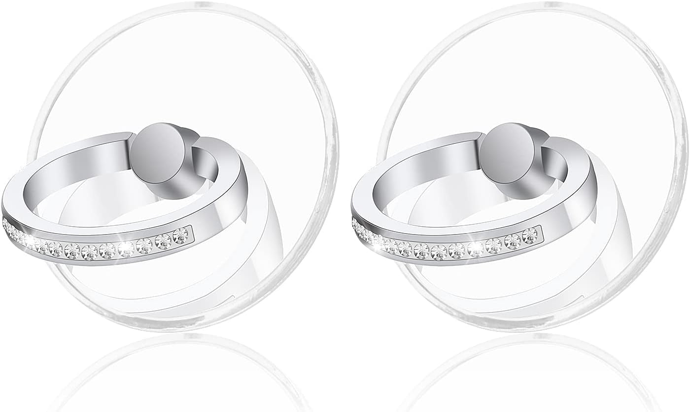 Cobee Cell Phone Ring Stands, 2 Pcs 180/360 Degree Rotation Finger Kickstand Transparent Phone Ring Holders with Diamond Glitter Finger Mount with Grip for Most Smartphones(Flower-Style)  cobee Round-Style  