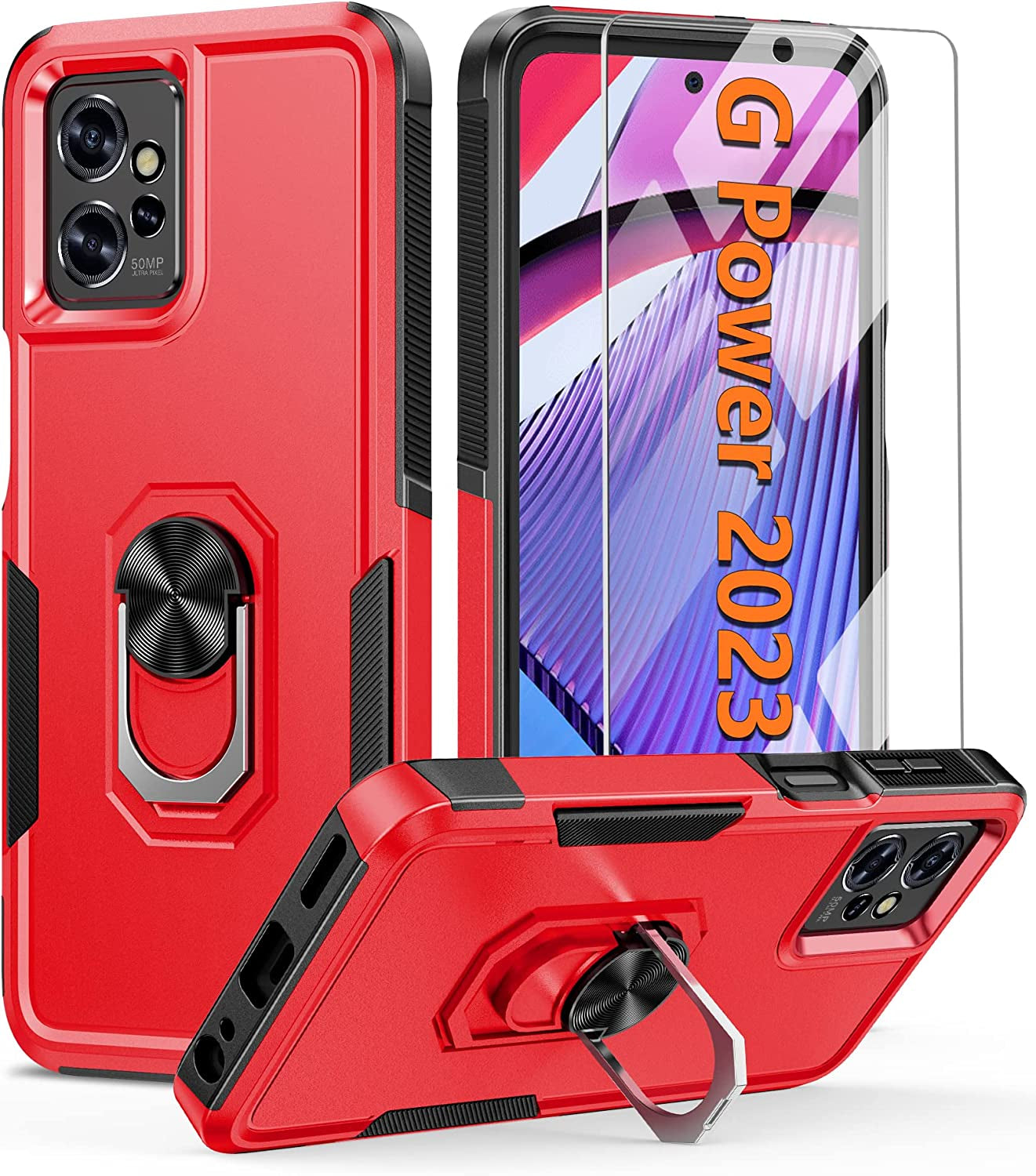 FNTCASE for Motorola Moto G-Power-5G 2023 Case: Moto G 5G 2023 Case Dual Layer Shockproof Protective Textured Design Cell Phone Cover Heavy Duty Rugged Tough Back Hardshell Hybrid Slim Basic Case  FNTCASE Z-Red Black  