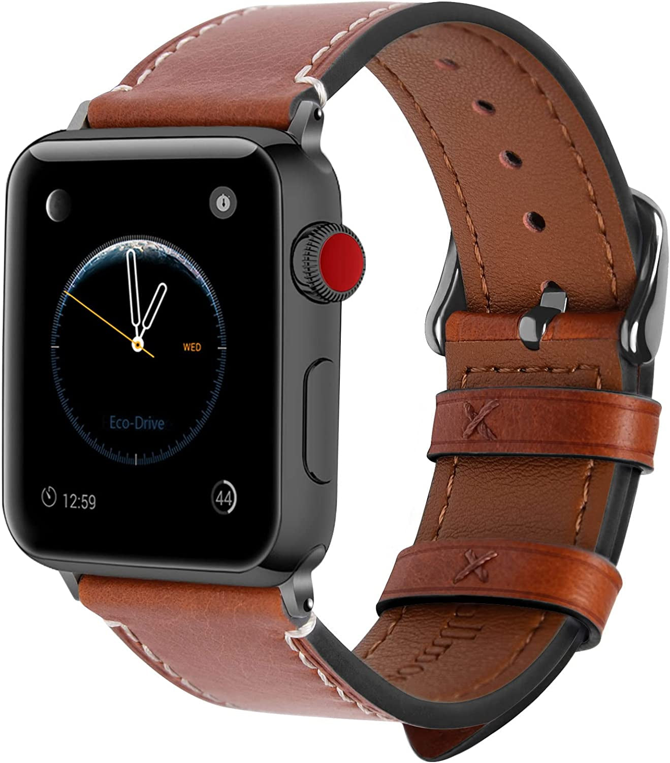 Fullmosa Compatible Apple Watch Band Leather 42Mm 44Mm 45Mm 38Mm 41Mm 40Mm for Iwatch Se/Se2/Series 8/7/6/5/4/3/2/1/Ultra 49Mm,42Mm/44Mm/45Mm White + Silver Buckle  Fullmosa Dark brown + smoky grey buckle 38mm/40mm/41mm 